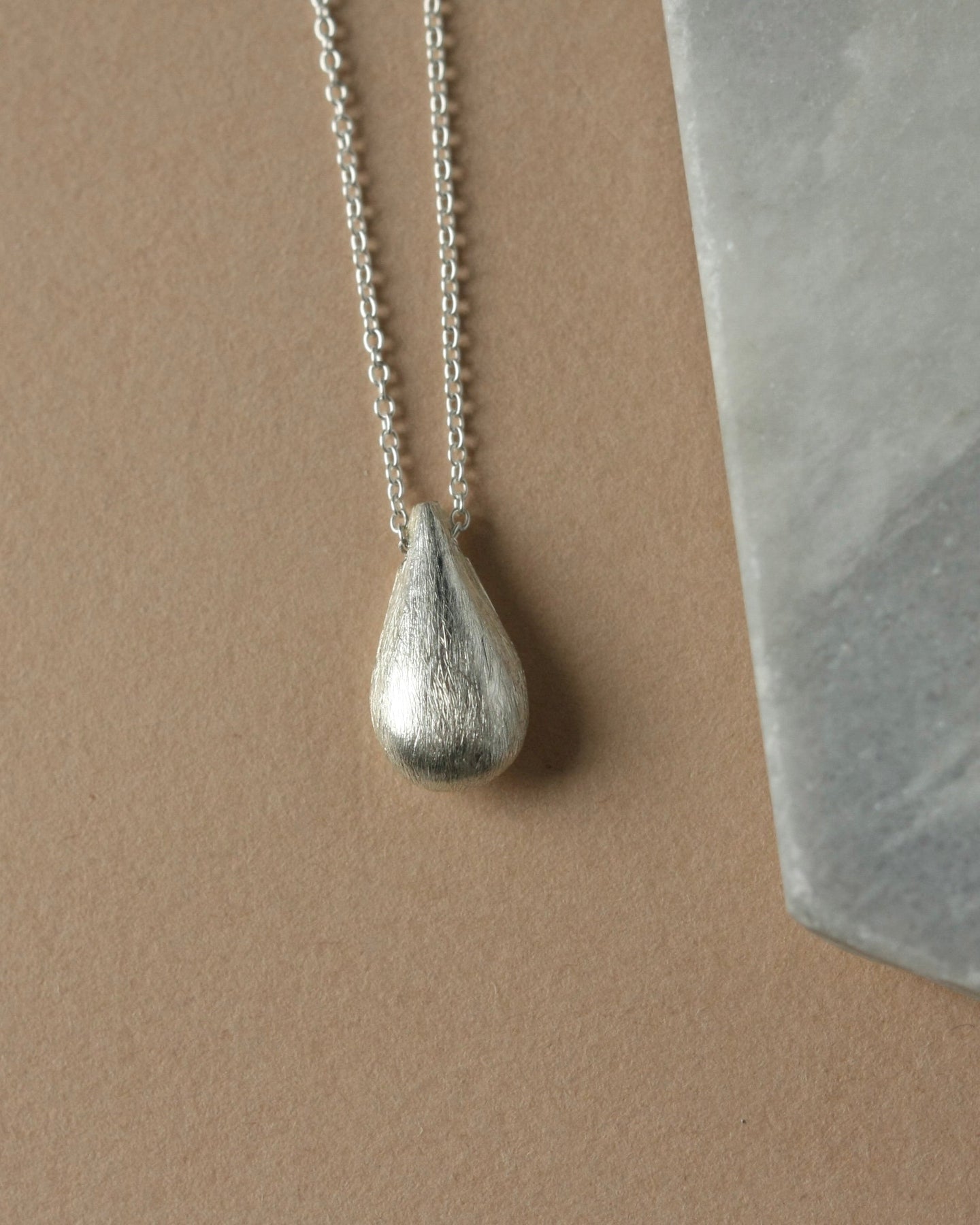 Brushed Sterling Silver Teardrop Necklace