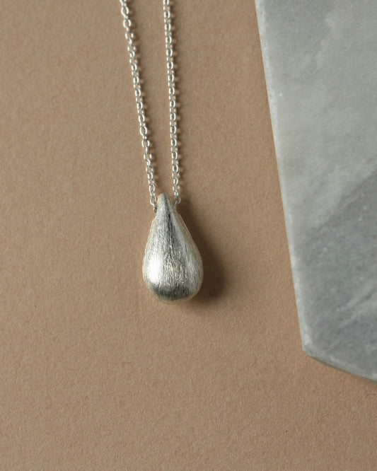 Brushed Sterling Silver Teardrop Necklace