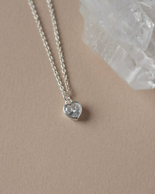 Dainty Sparkly Silver Heart Necklace