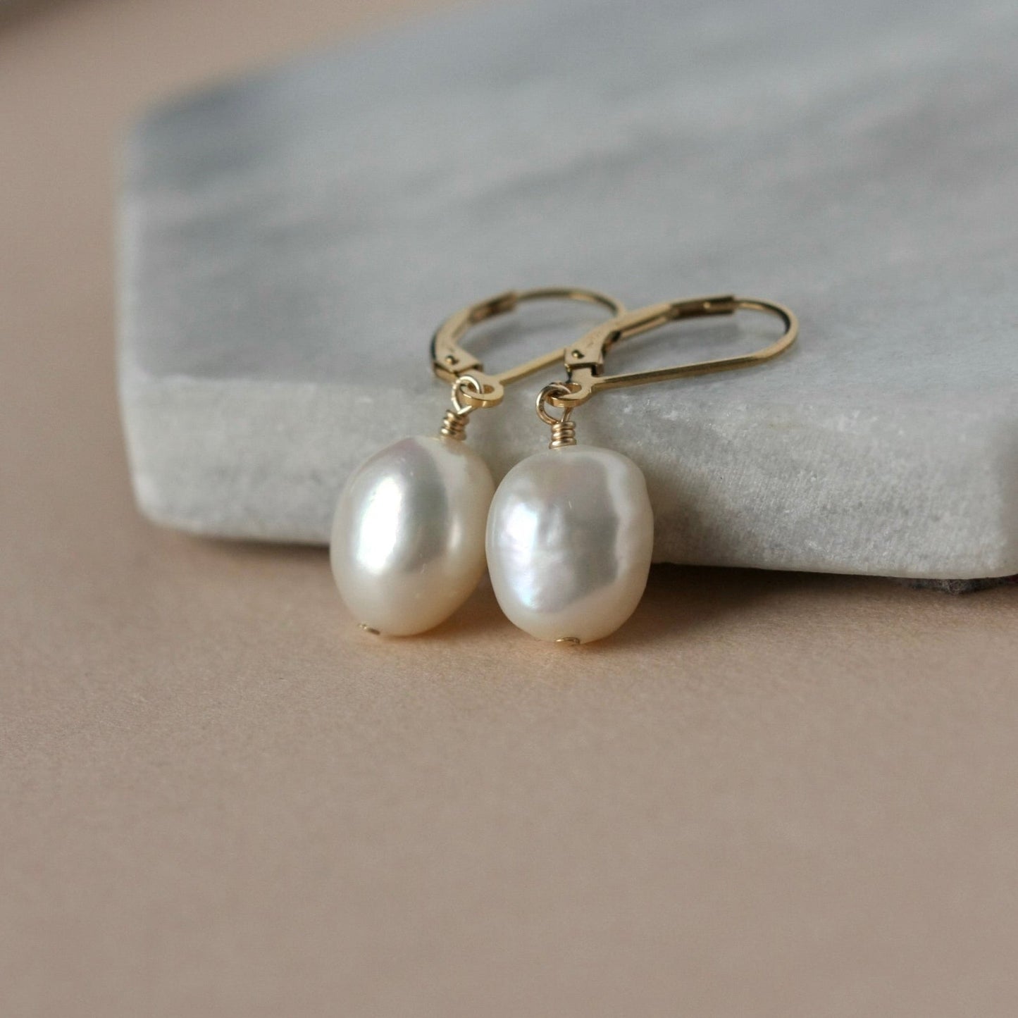 Gold Baroque Pearl Dangle Earrings
