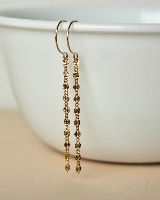 Dainty Gold Filled Sequin Chain Dangle Earrings