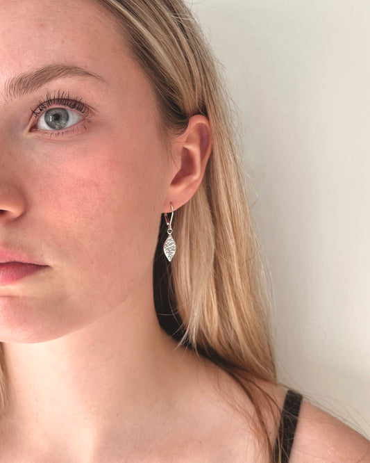 Hammered Marquise Sterling Silver Charms on Lever Back Earrings