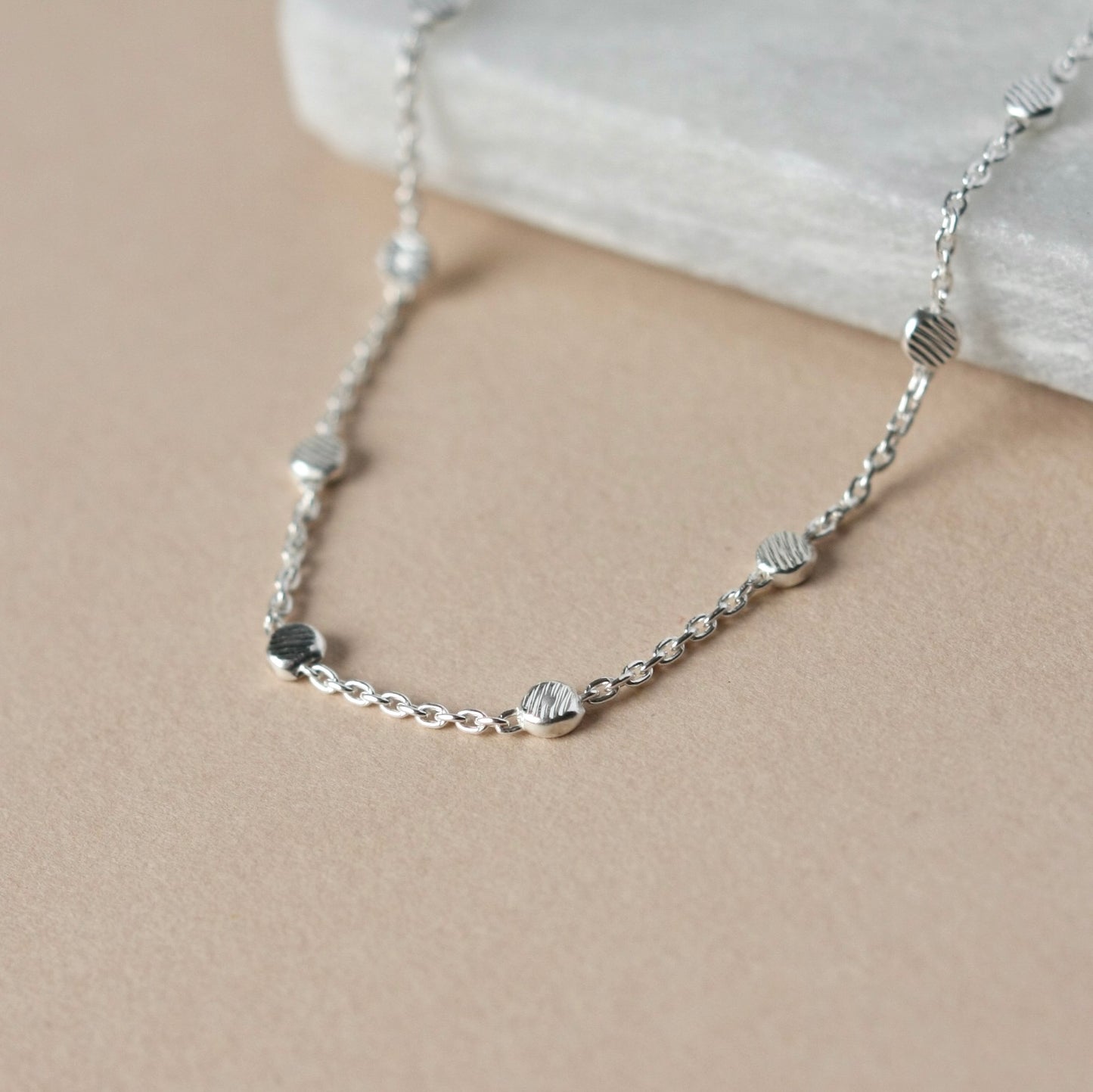 Dainty Silver Beaded Chain Necklace