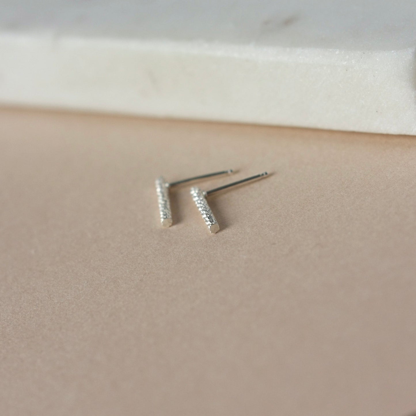 Textured Sterling Silver Bar Stud Earrings