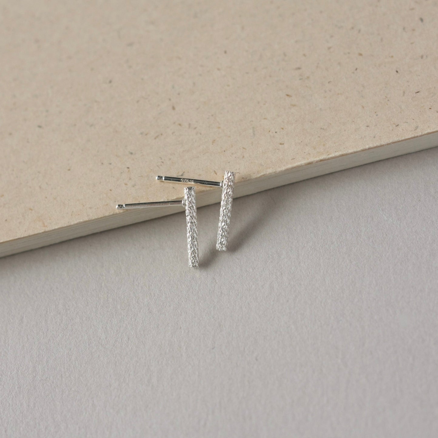 Textured Sterling Silver Bar Stud Earrings