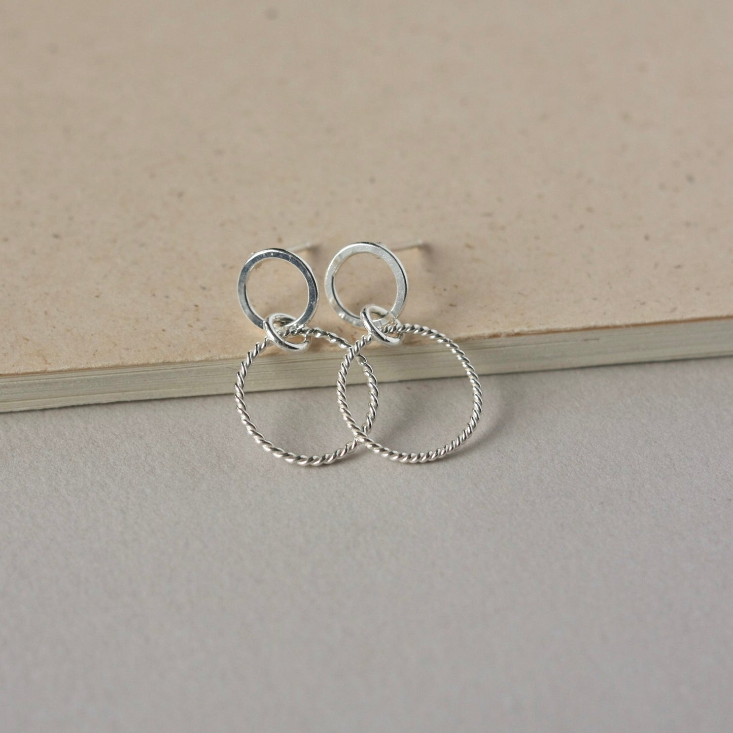 Sterling Silver Double Circle Dangling Studs