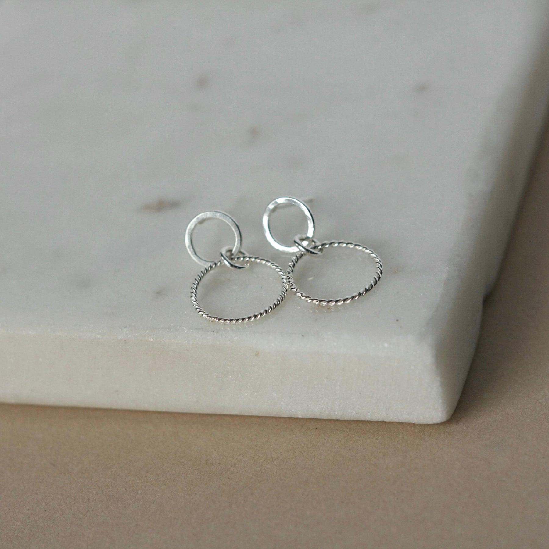 Sterling Silver Double Circle Dangling Studs