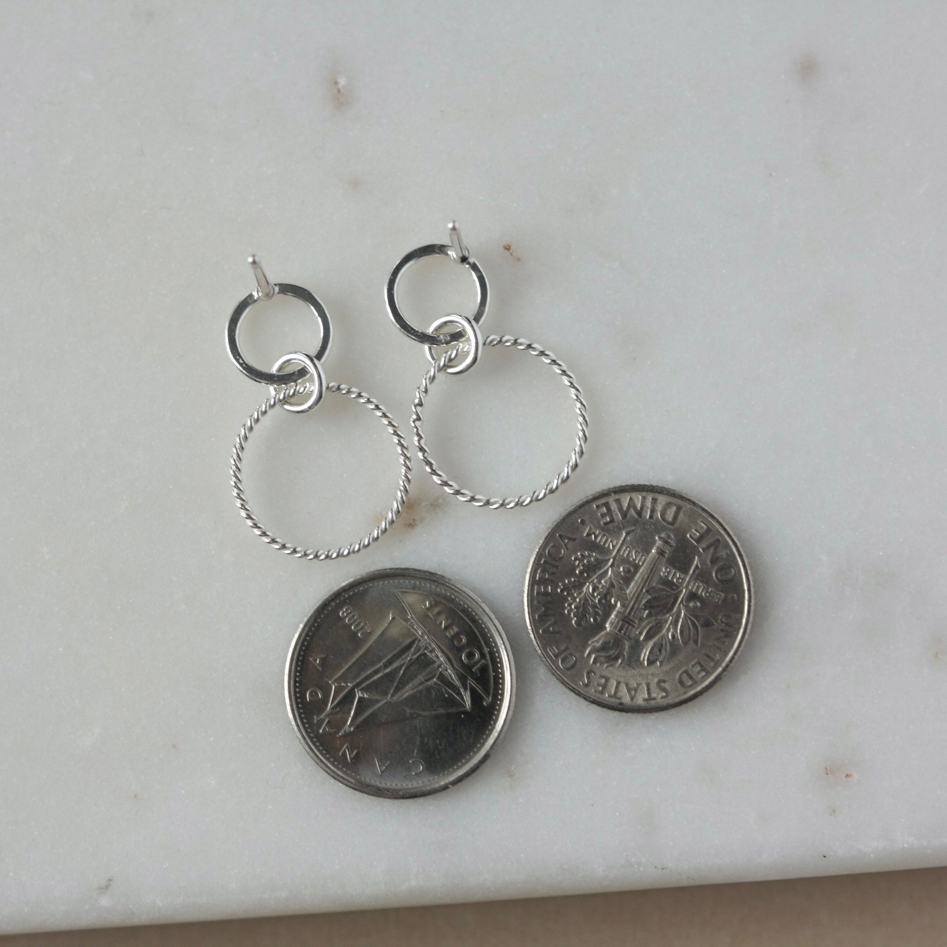 Sterling Silver Double Circle Dangling Studs