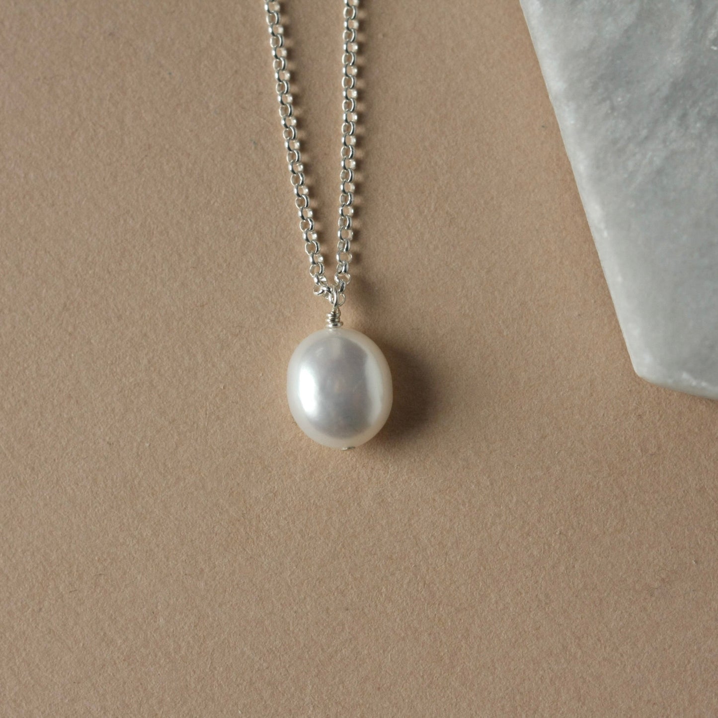 Silver White Baroque Pearl Necklace