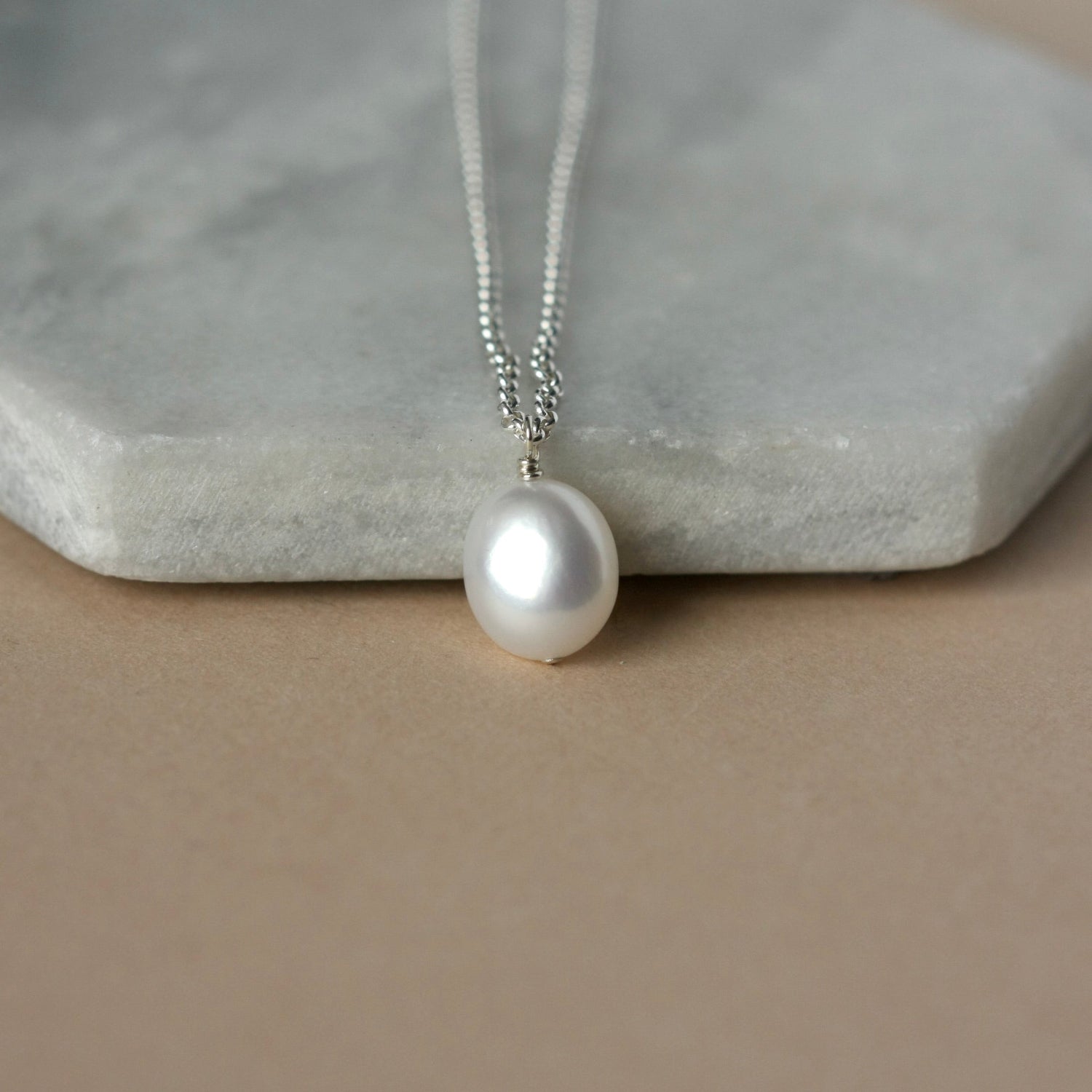 Silver White Baroque Pearl Necklace
