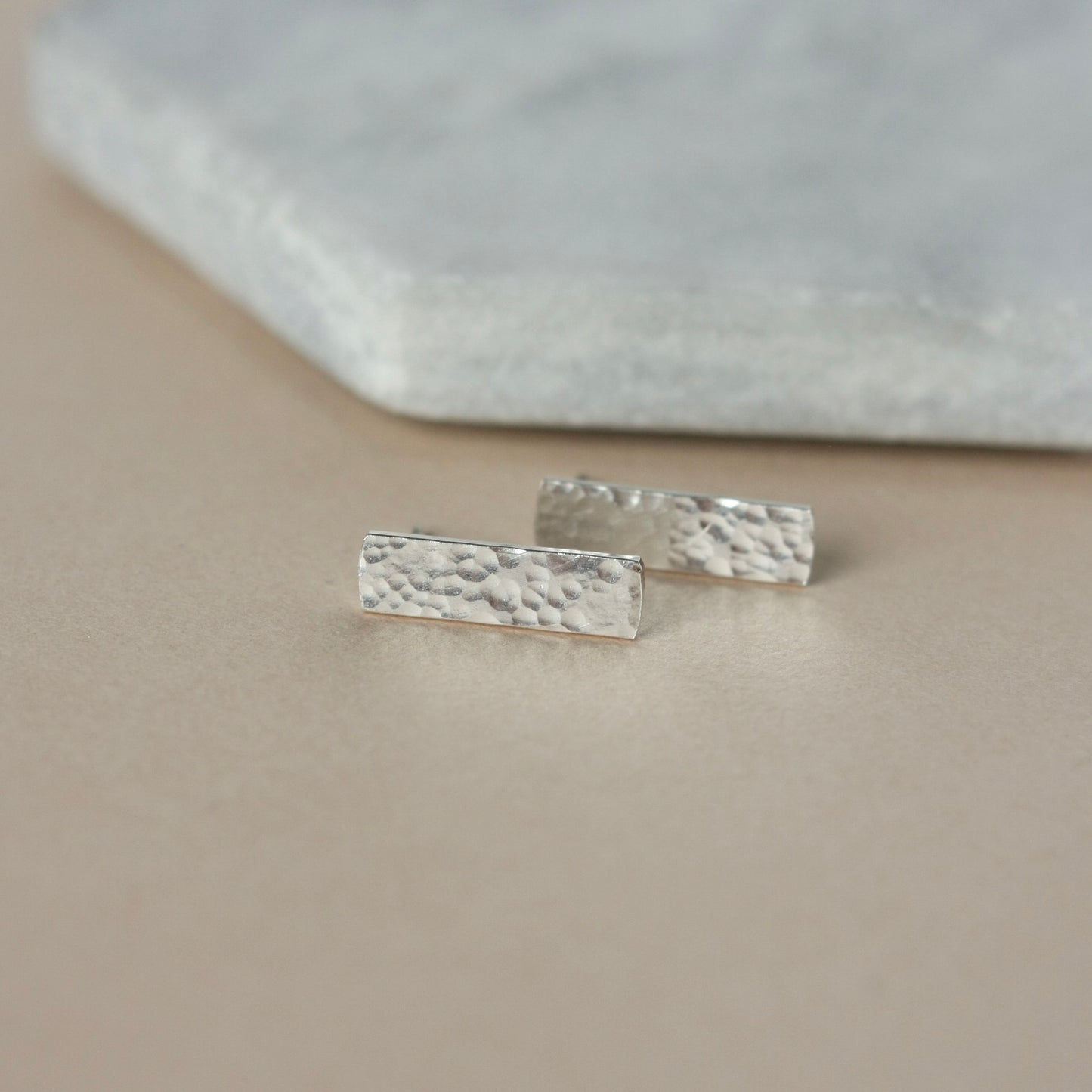 Hammered Sterling Silver Bar Stud Earrings