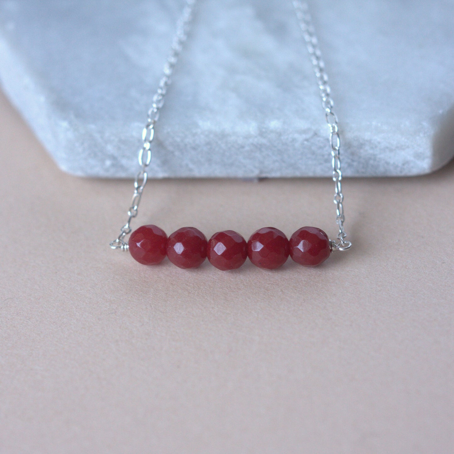 Red Jade Bead Necklace