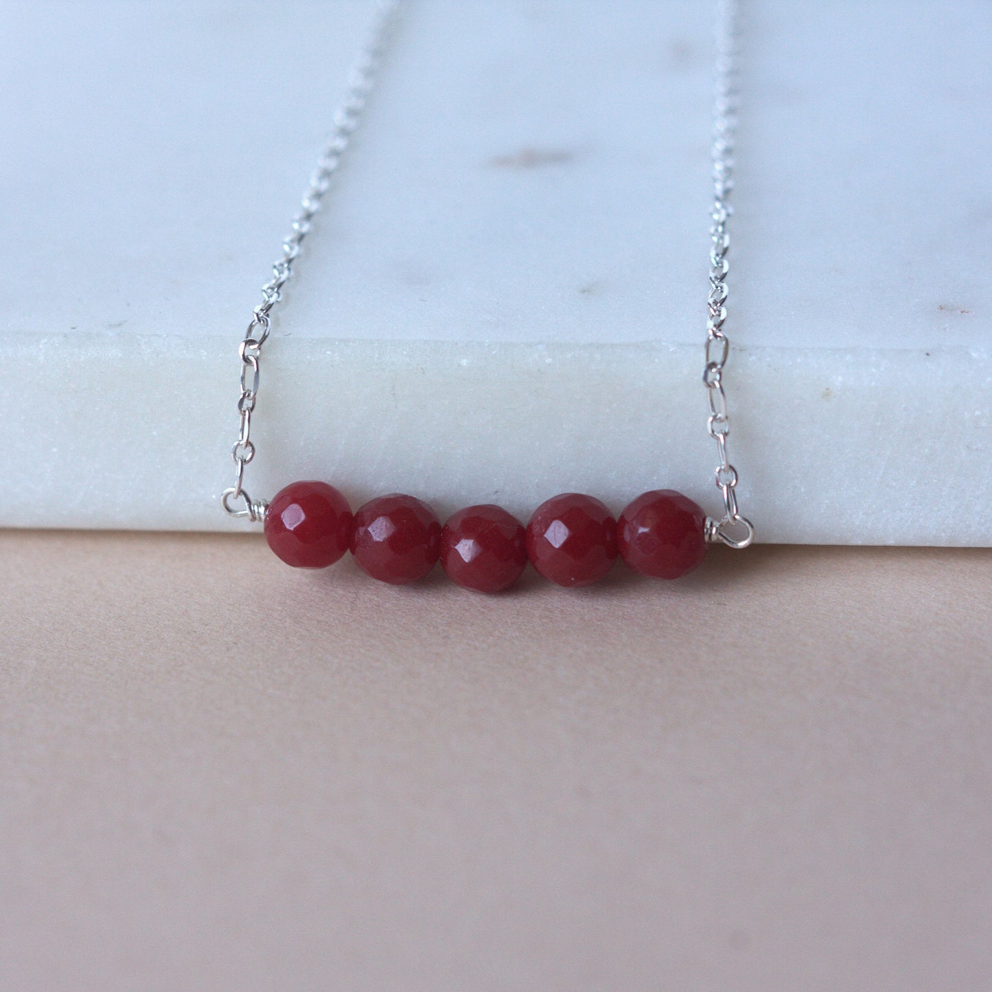 Red Jade Bead Necklace