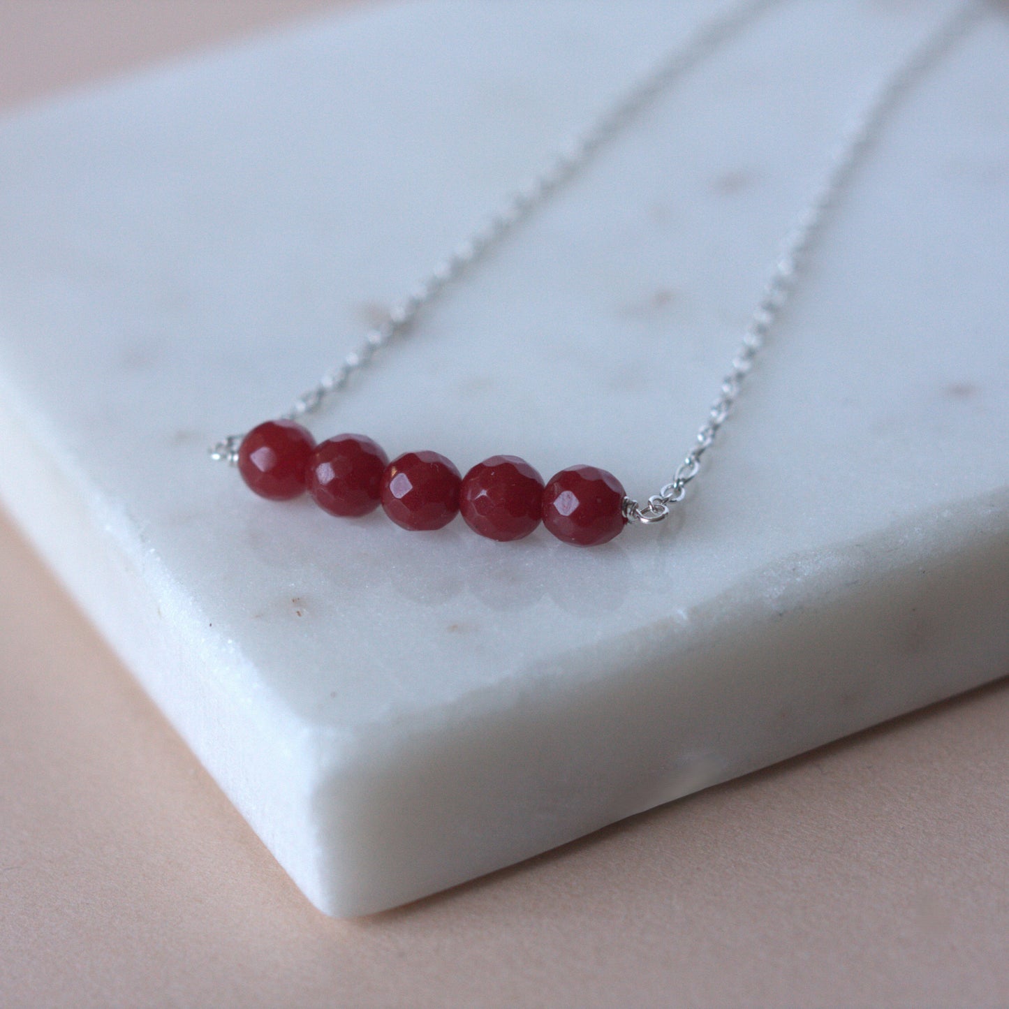 Red Jade Bead Necklace