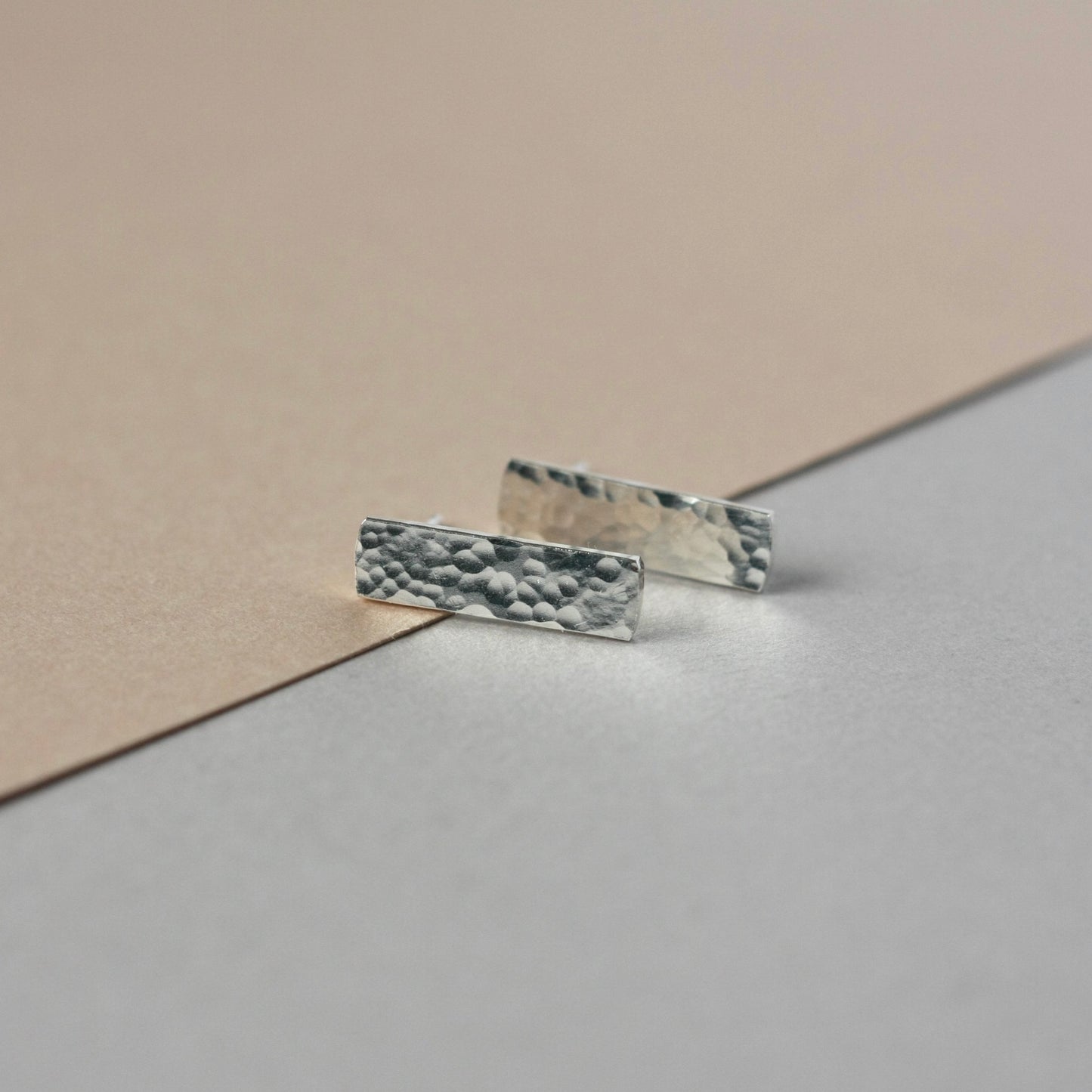 Hammered Sterling Silver Bar Stud Earrings