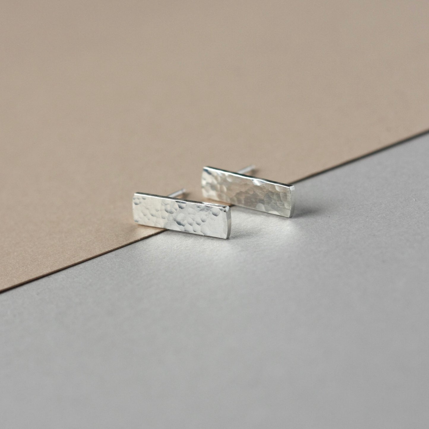 Hammered Sterling Silver Bar Stud Earrings