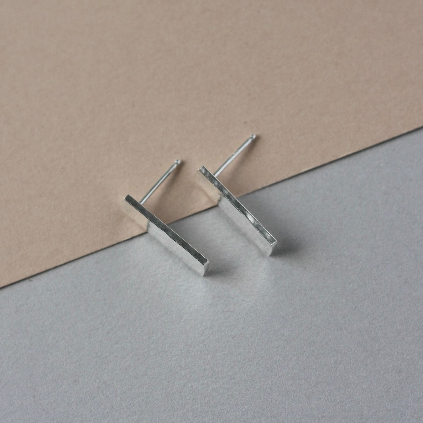 Hammered Sterling Silver Bar Stud Earrings