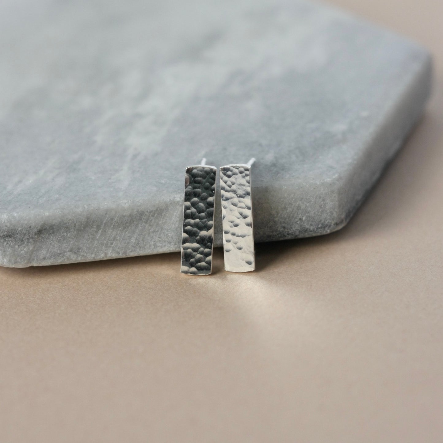 Hammered Sterling Silver Bar Stud Earrings