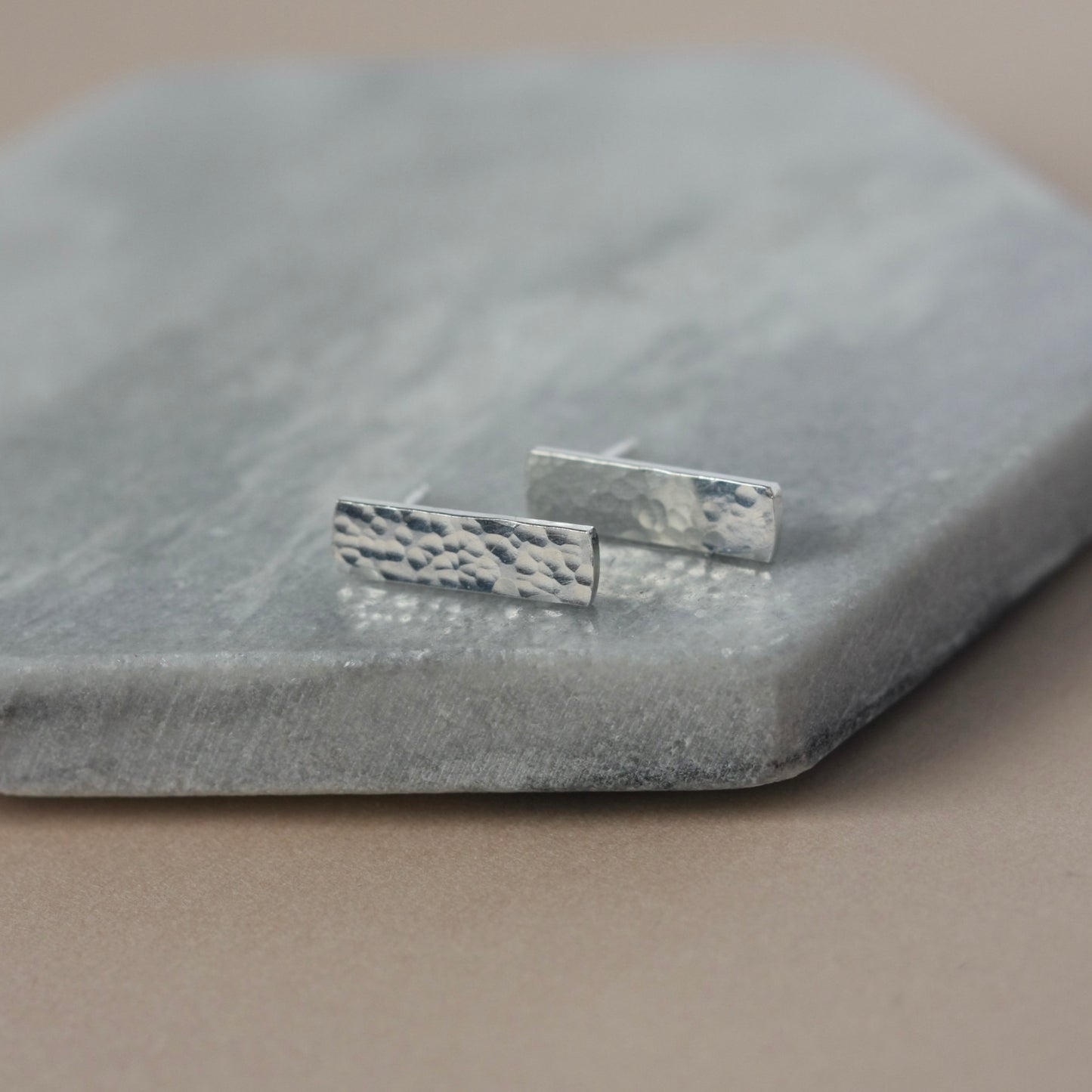 Hammered Sterling Silver Bar Stud Earrings