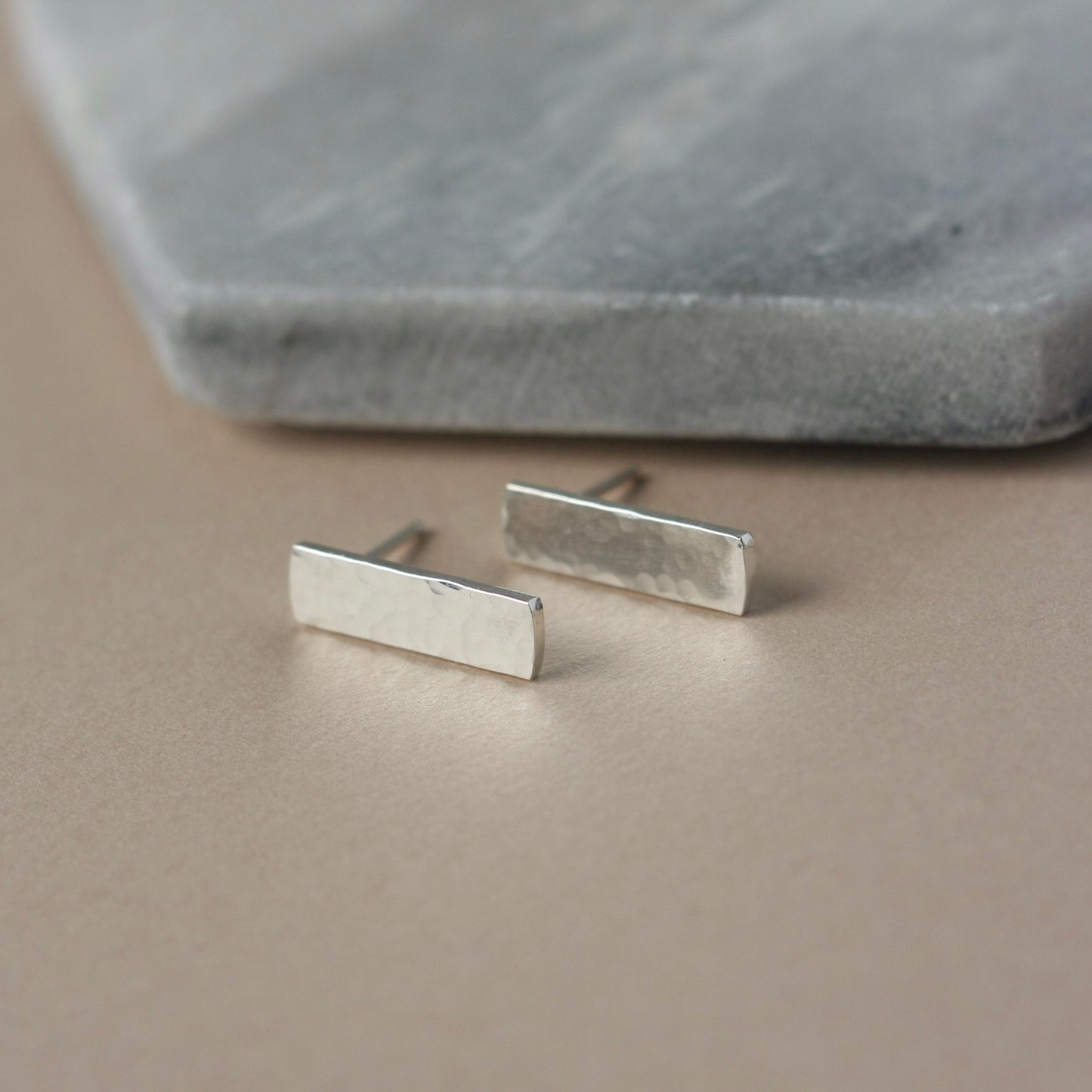 Hammered Sterling Silver Bar Stud Earrings