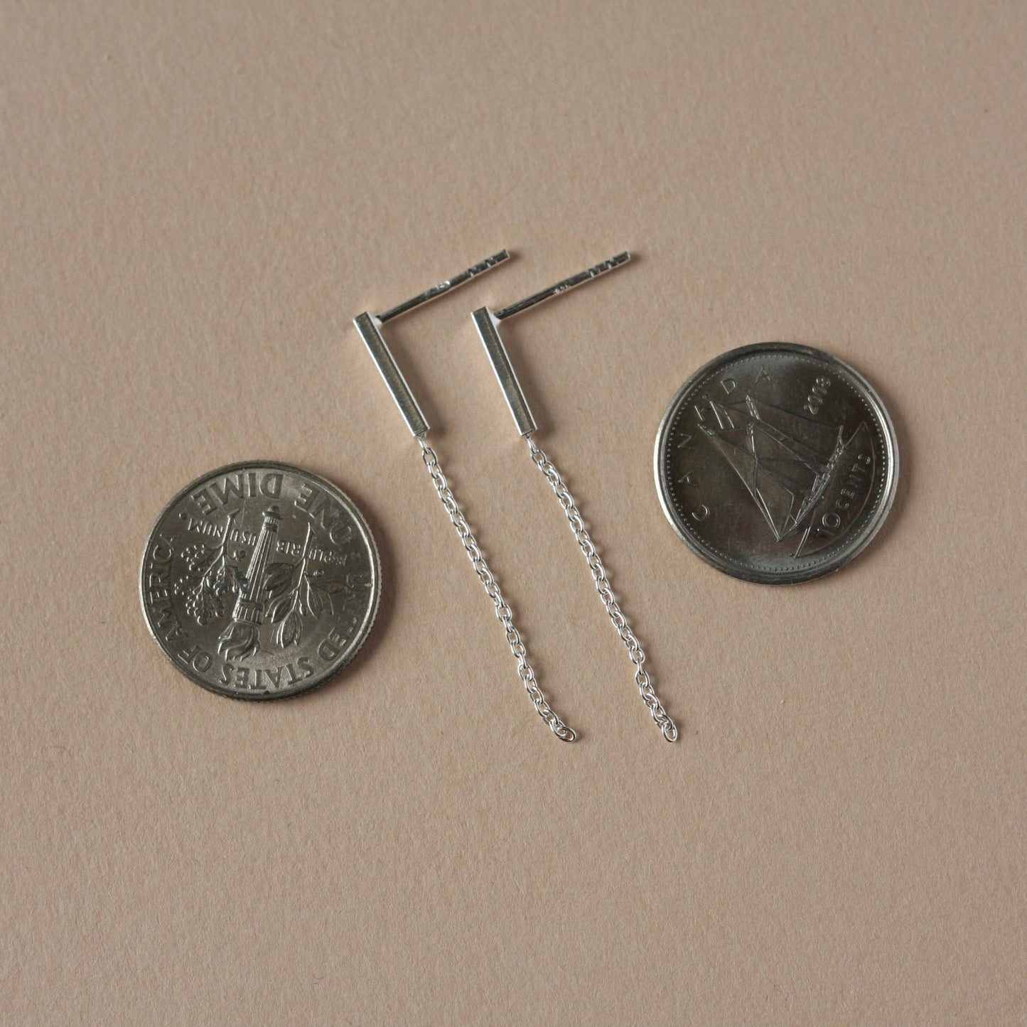 Sterling Silver Bar and Chain Dangle Studs