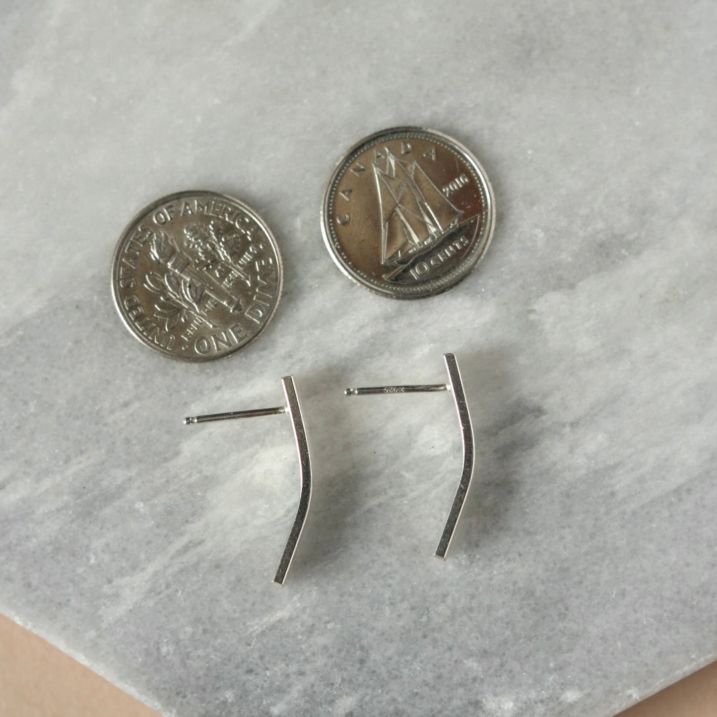Sterling Silver Curved Bar Stud Earrings