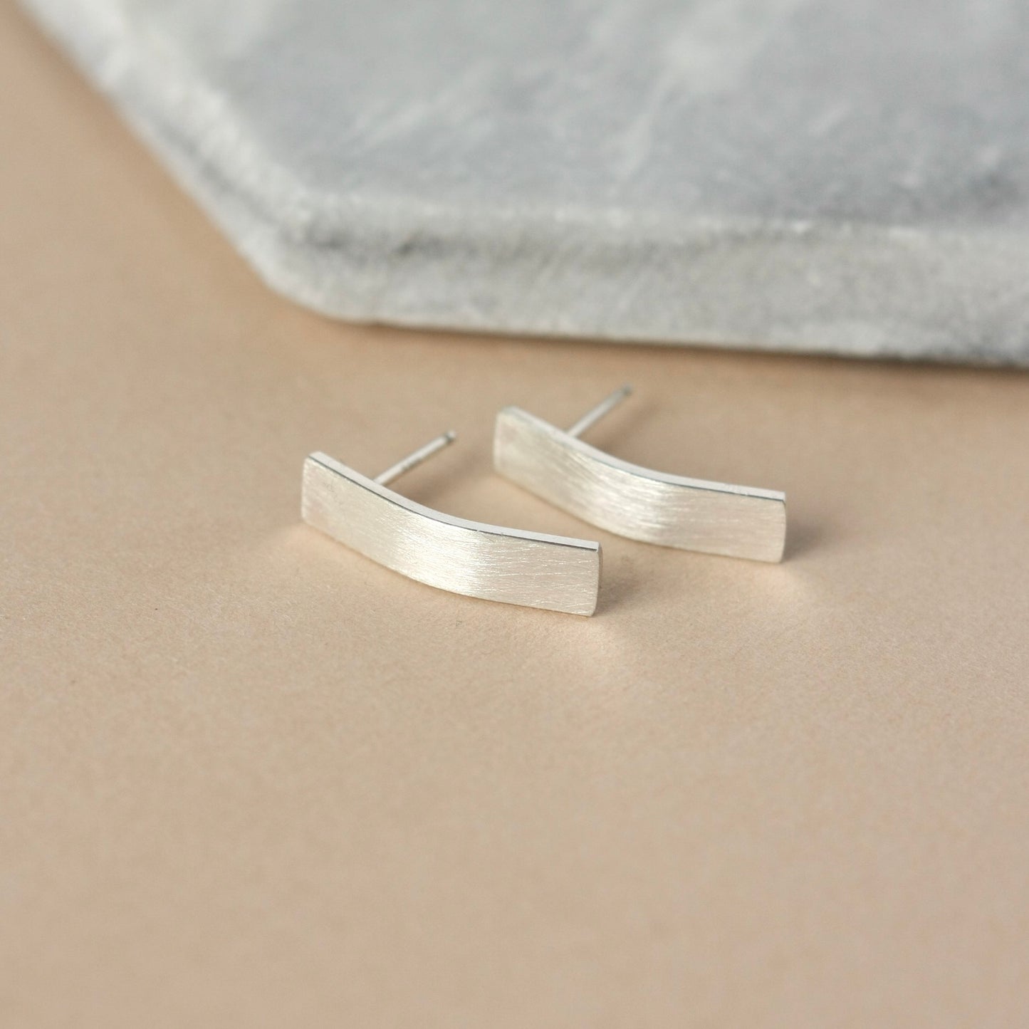 Sterling Silver Curved Bar Stud Earrings