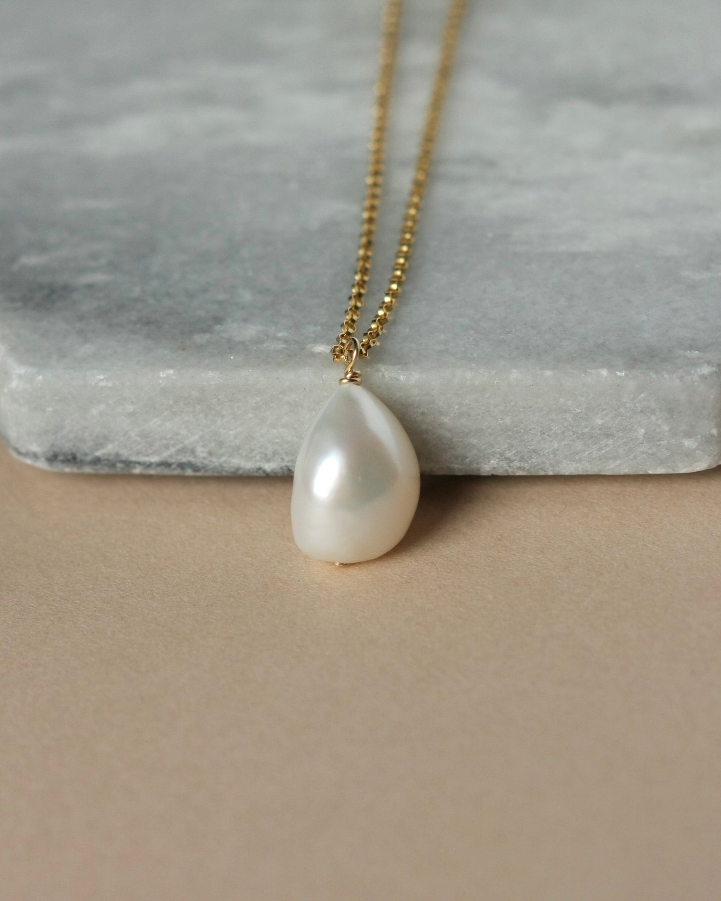 Gold Baroque Pearl Solitaire Necklace