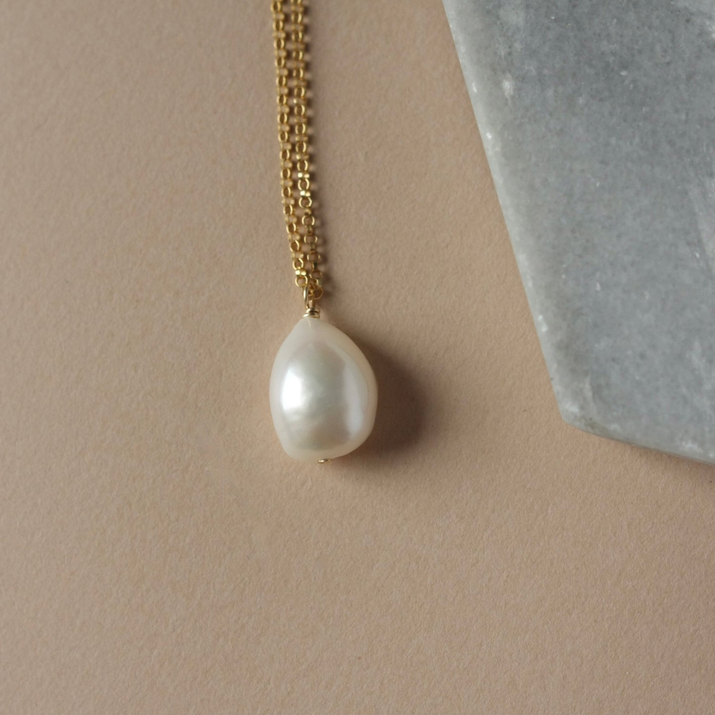 Gold Baroque Pearl Solitaire Necklace