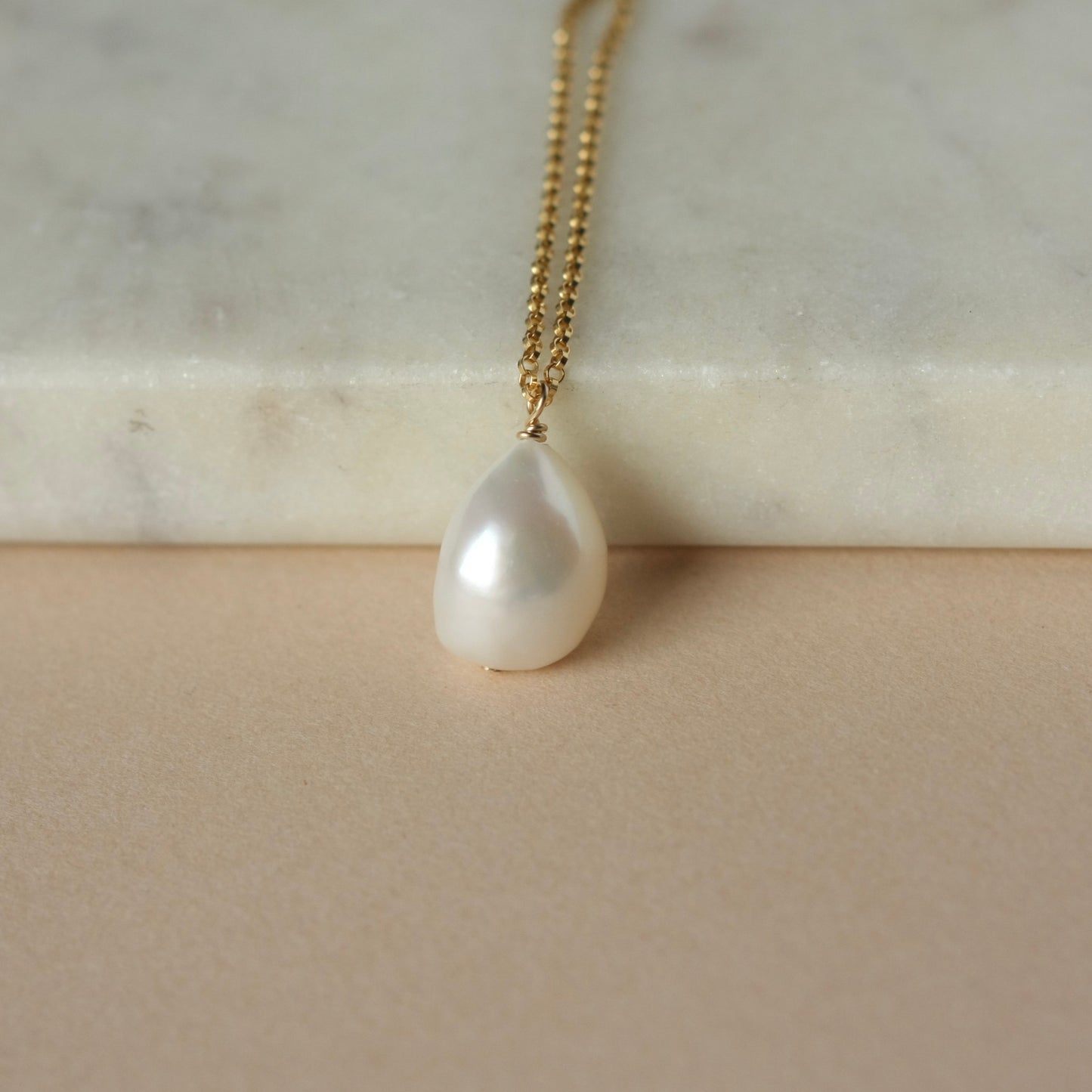 Gold Baroque Pearl Solitaire Necklace