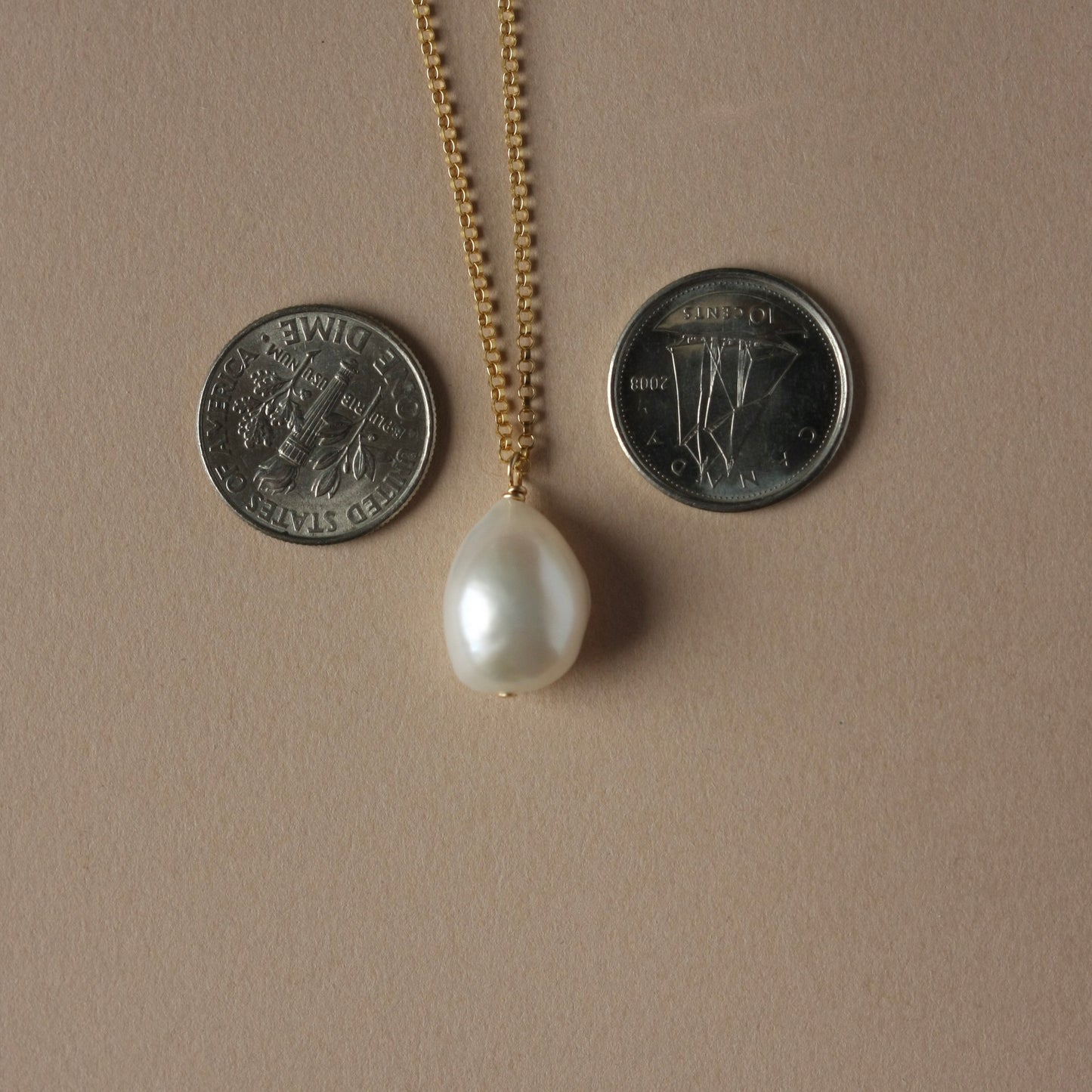 Gold Baroque Pearl Solitaire Necklace