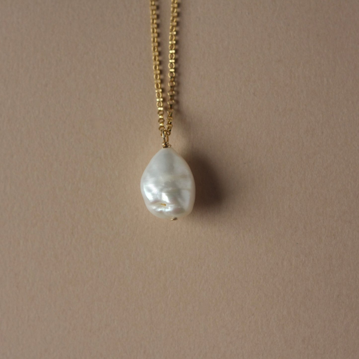 Gold Baroque Pearl Solitaire Necklace