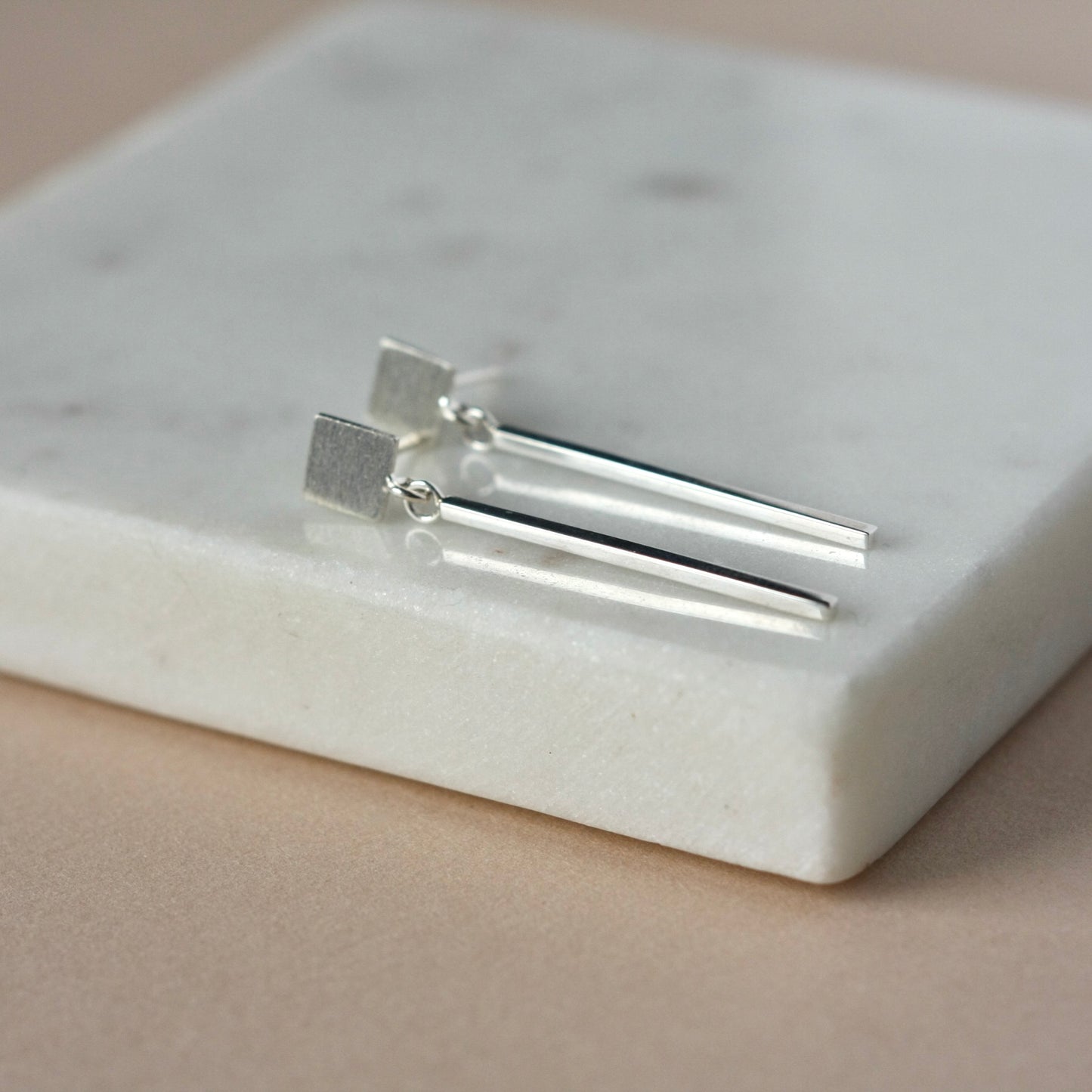Long Silver Bar Earrings