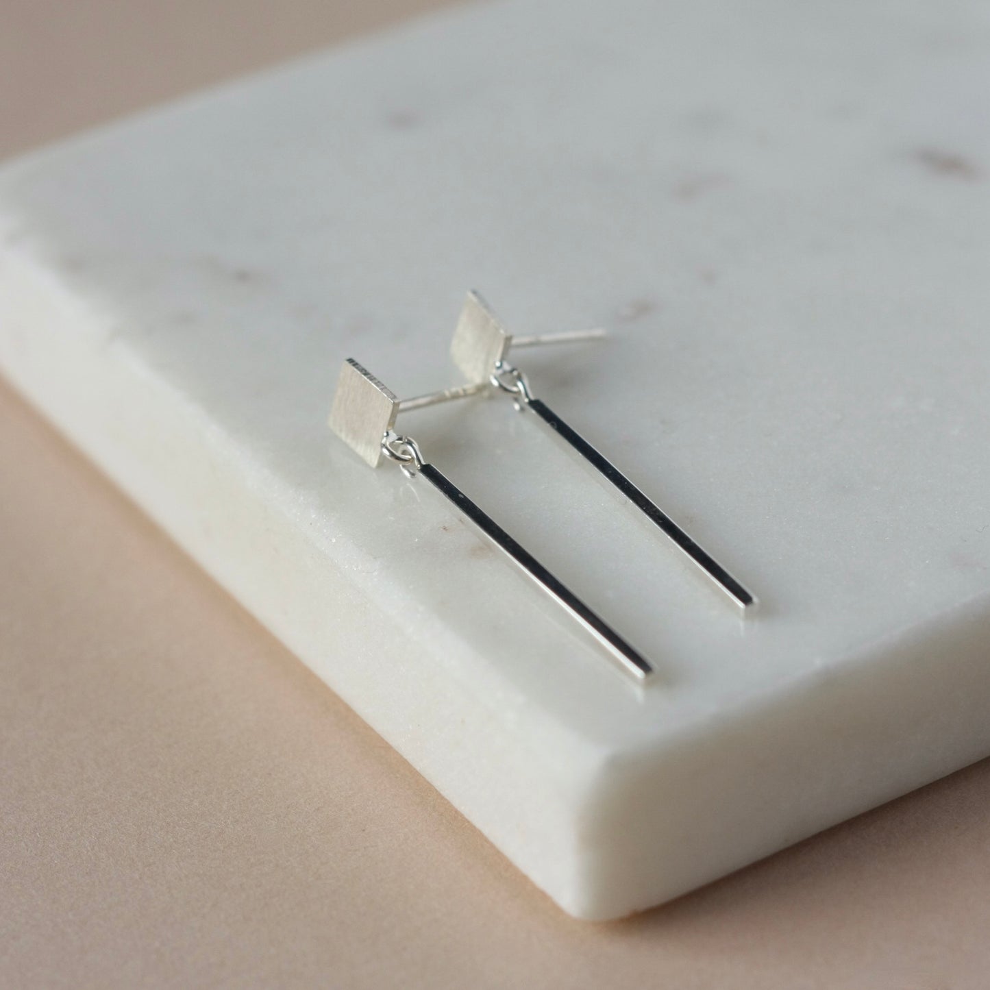 Long Silver Bar Earrings