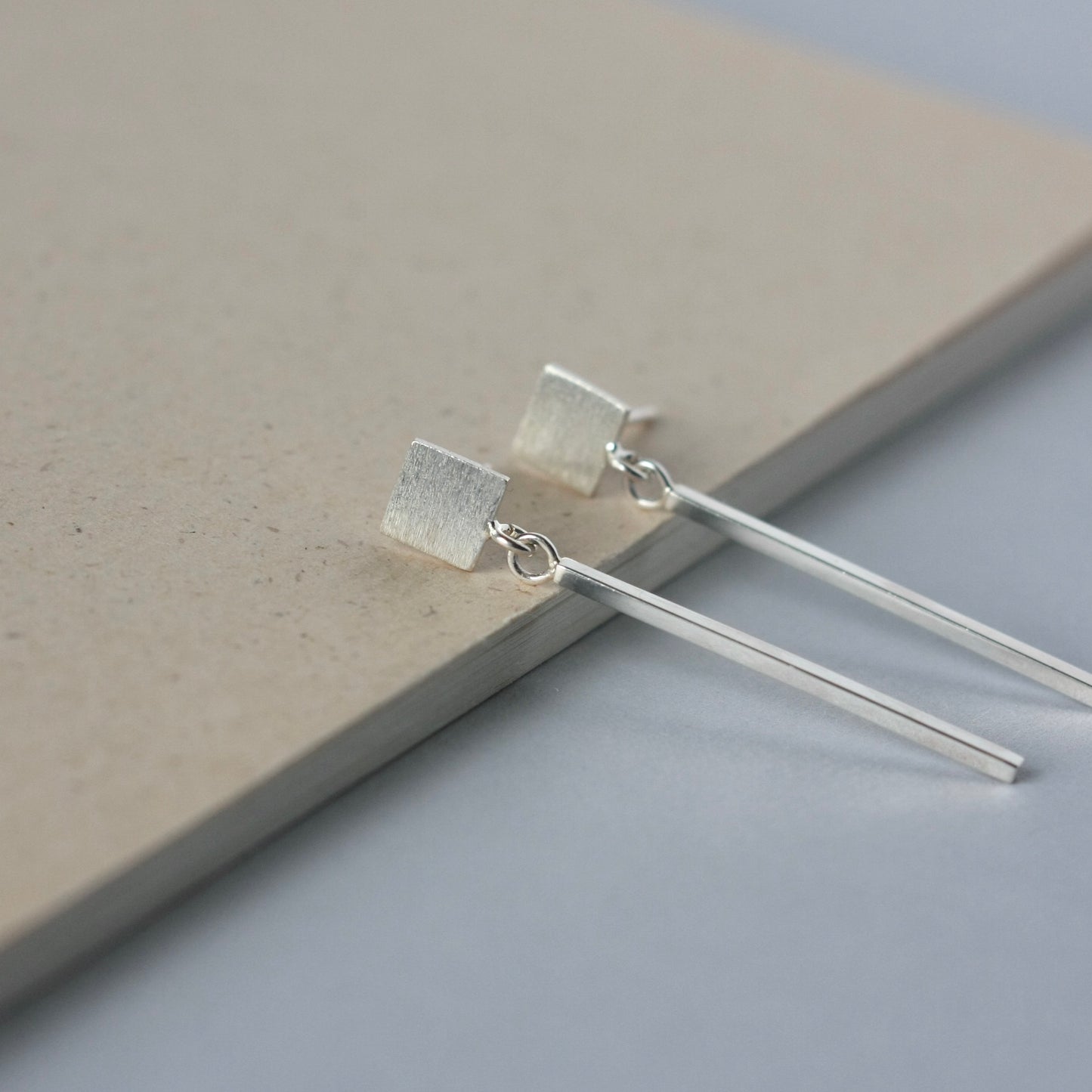 Long Silver Bar Earrings