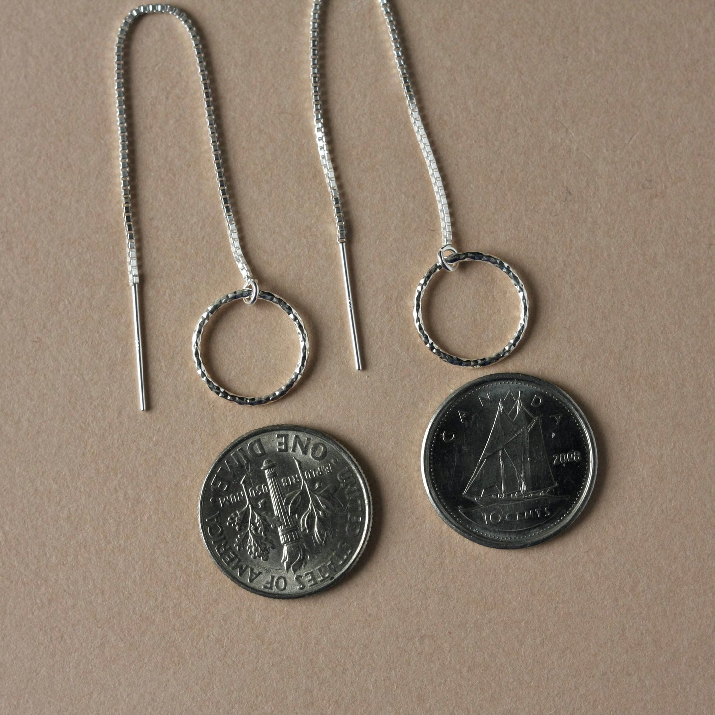 Shiny Sterling Silver Circle Threader Earrings