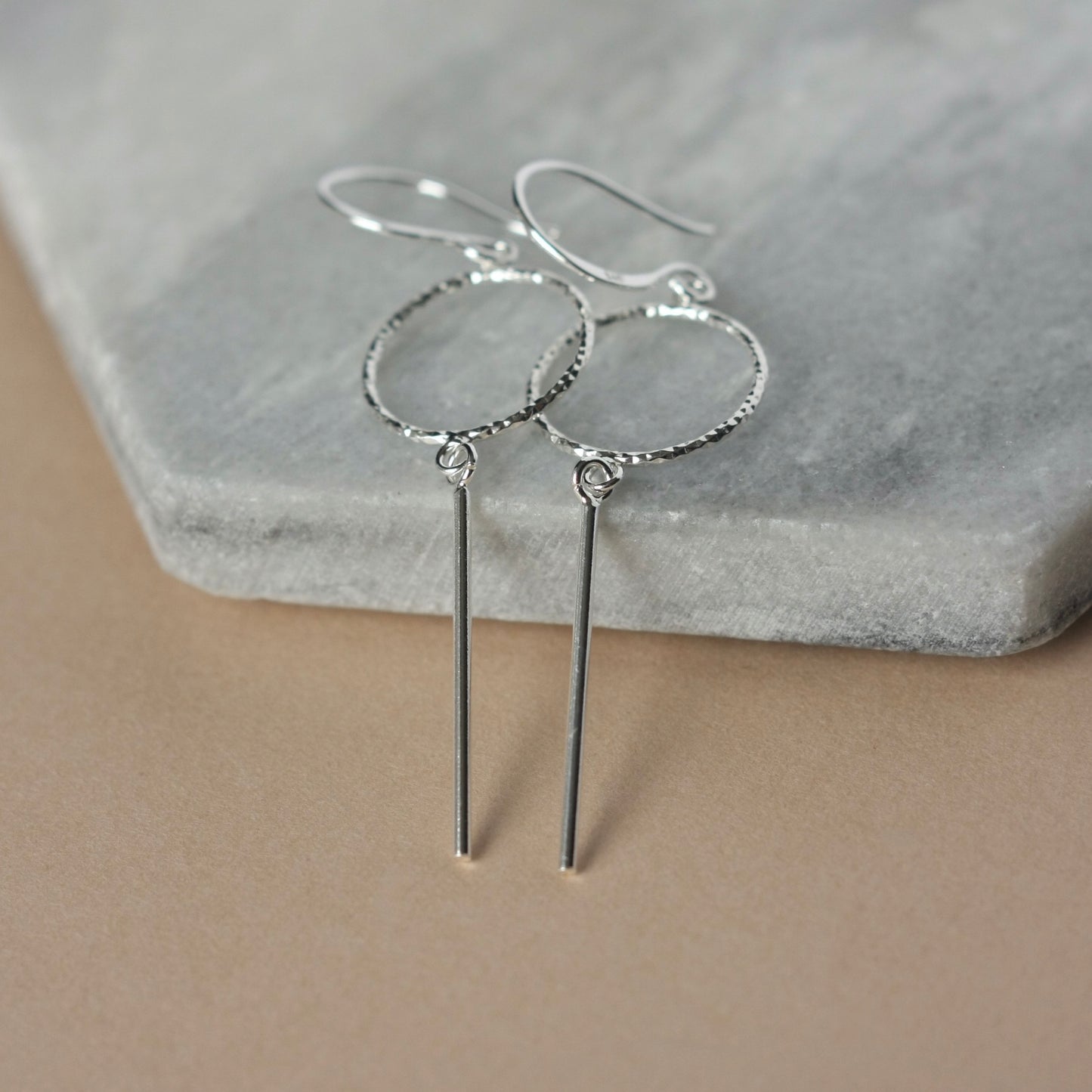 Silver Circle and Bar Earrings