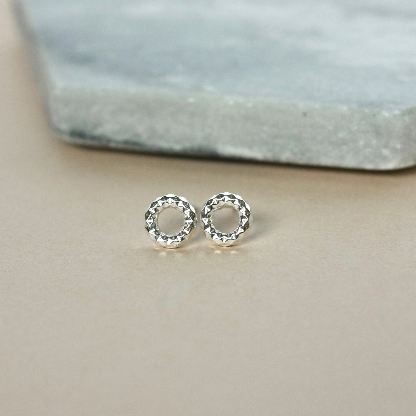 Small Sparkly Chunky Sterling Silver Open Circle Studs