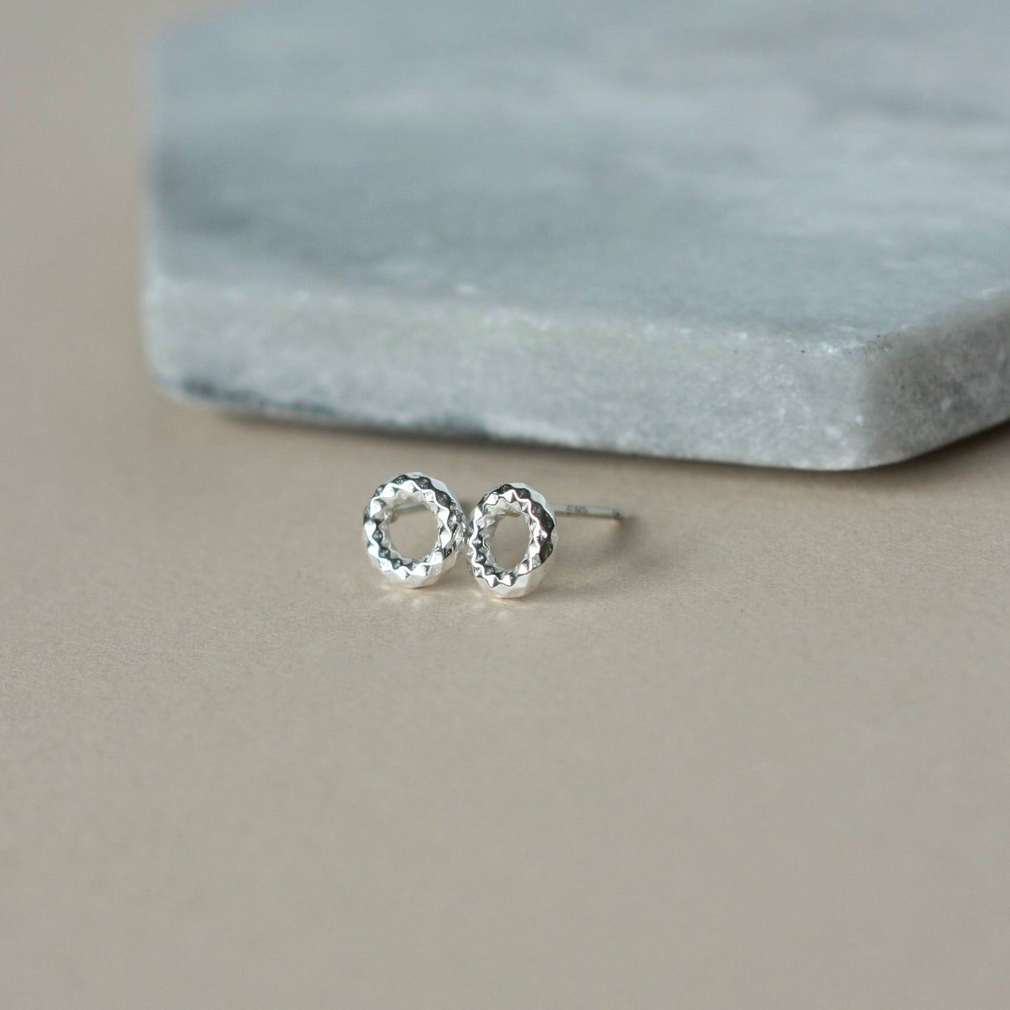 Small Sparkly Chunky Sterling Silver Open Circle Studs