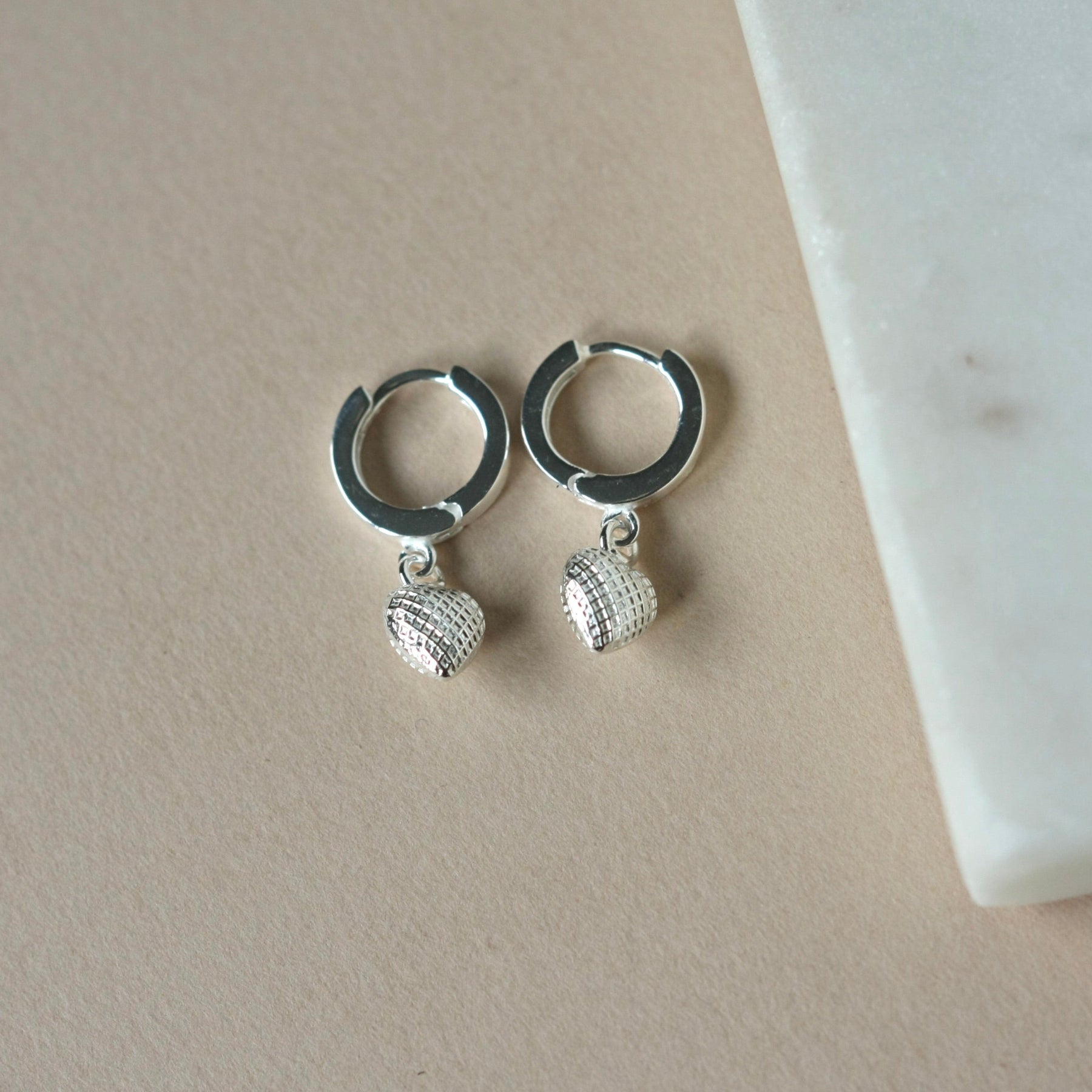 Small Dainty Sterling Silver Heart Huggie Hoops
