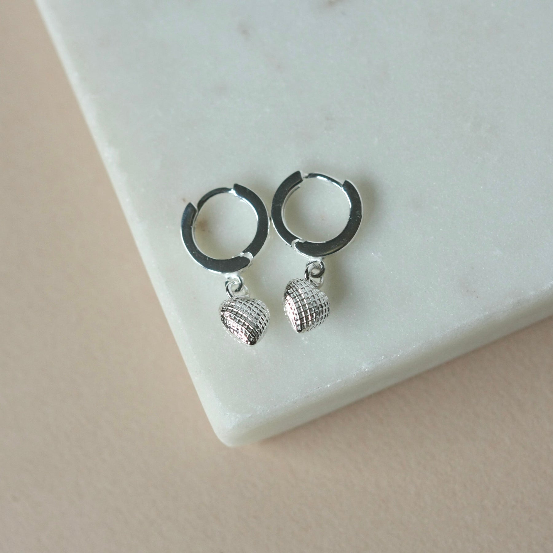 Small Dainty Sterling Silver Heart Huggie Hoops