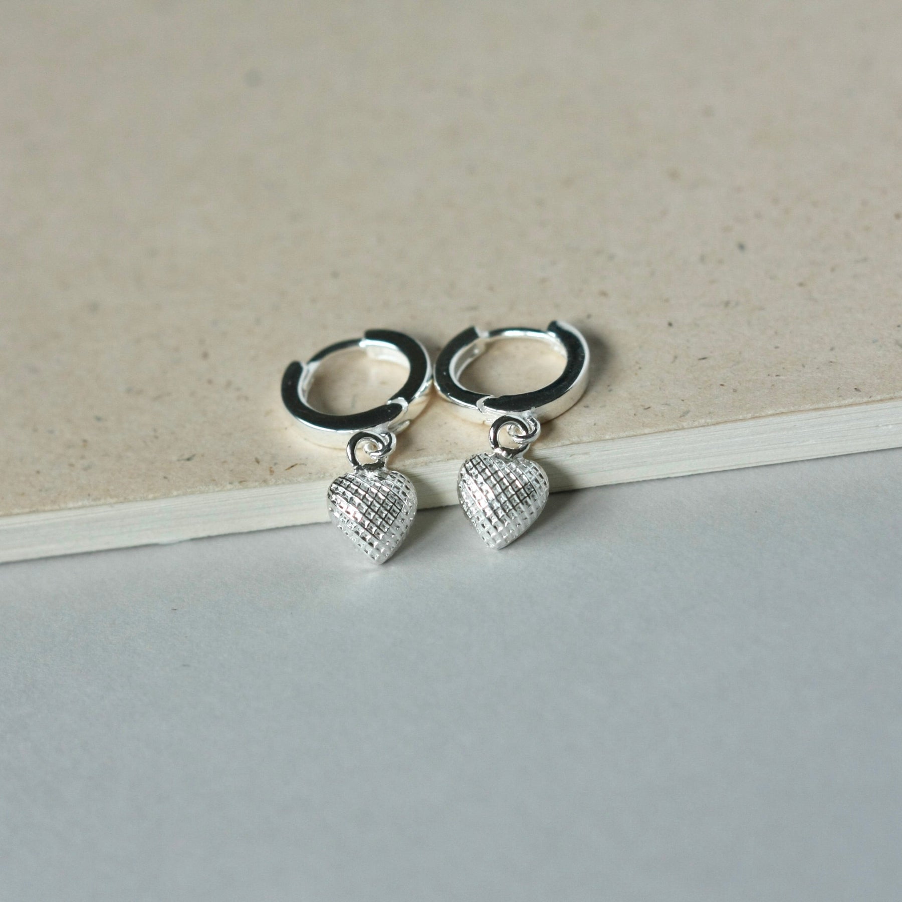 Small Dainty Sterling Silver Heart Huggie Hoops