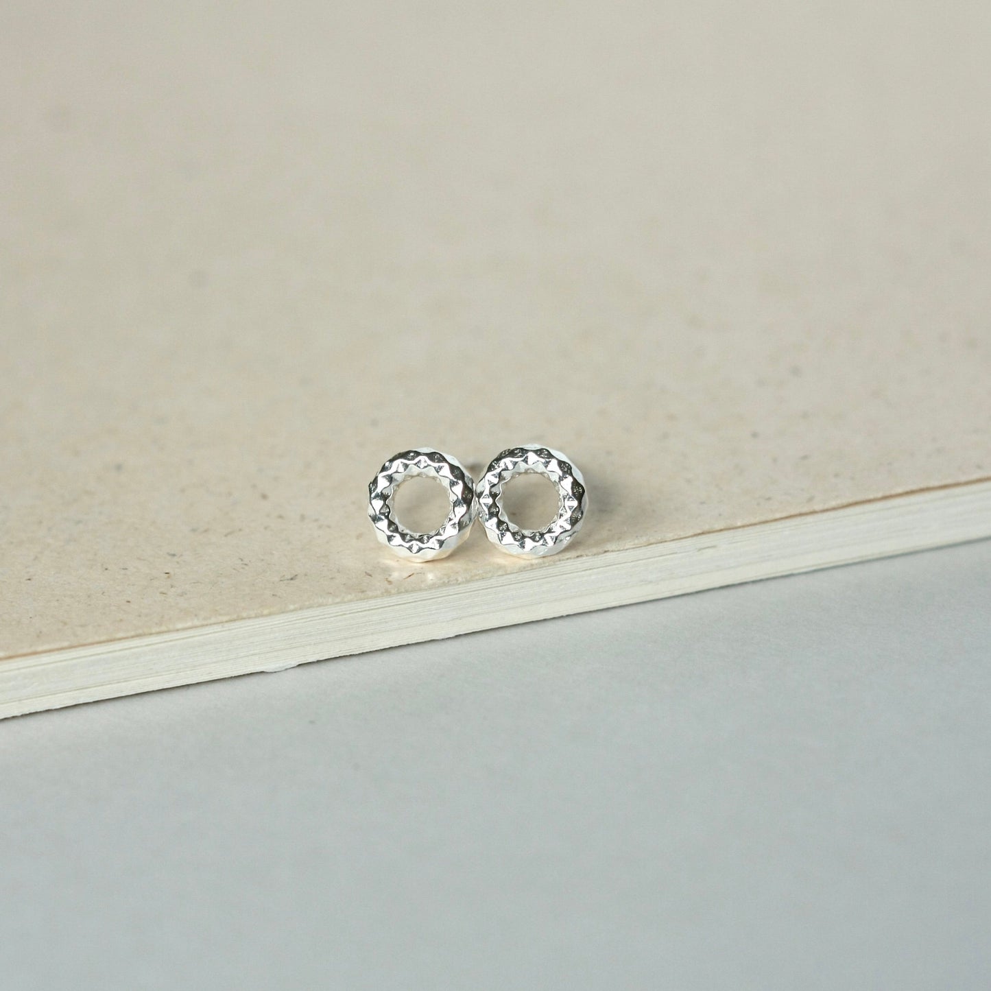 Small Sparkly Chunky Sterling Silver Open Circle Studs