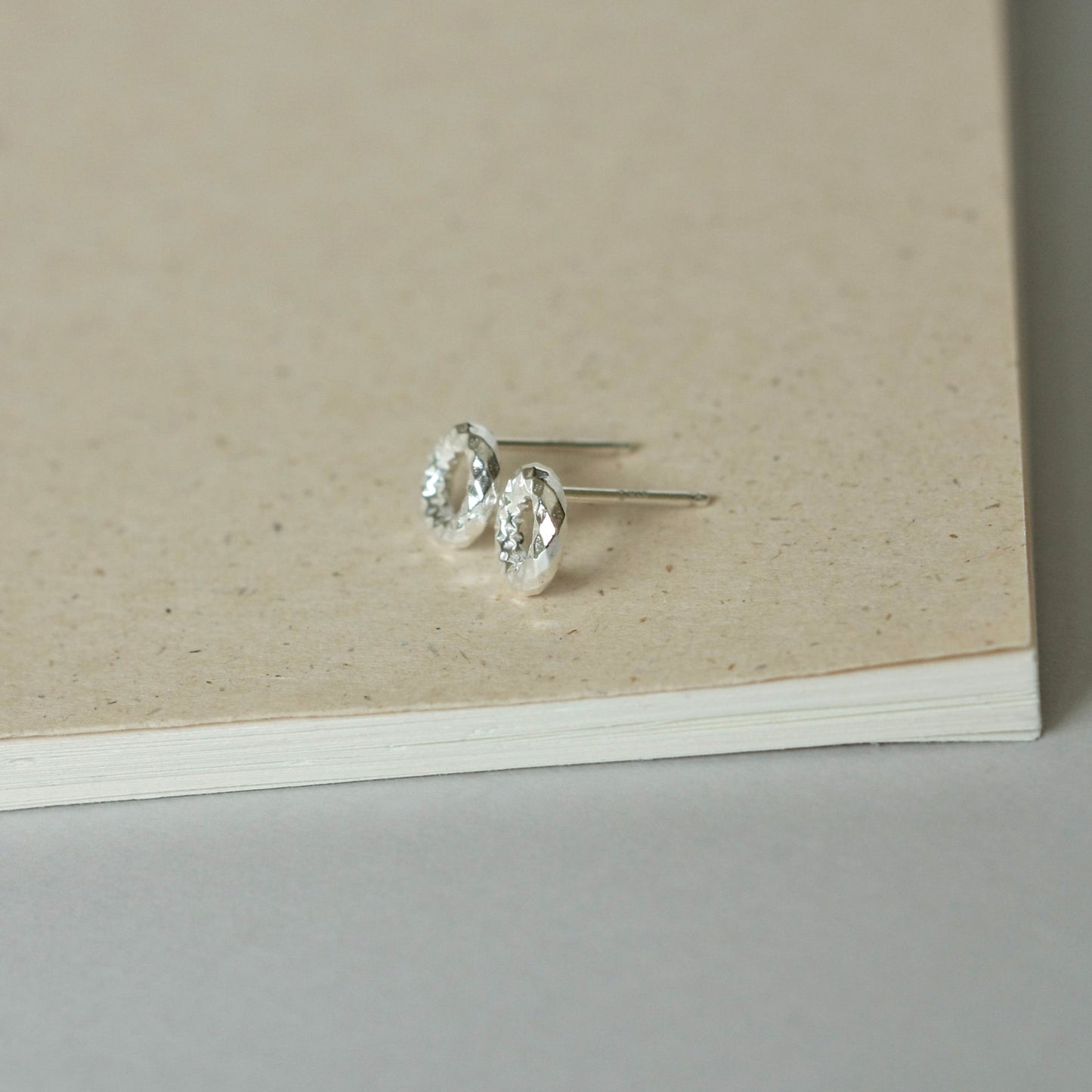 Small Sparkly Chunky Sterling Silver Open Circle Studs