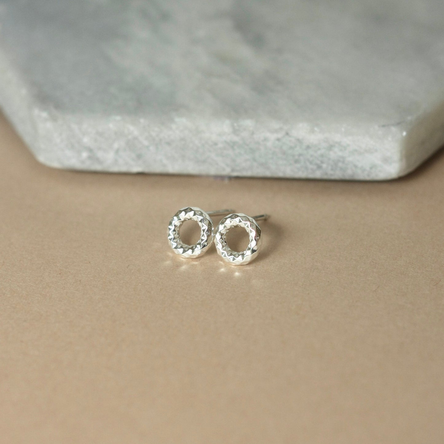 Small Sparkly Chunky Sterling Silver Open Circle Studs