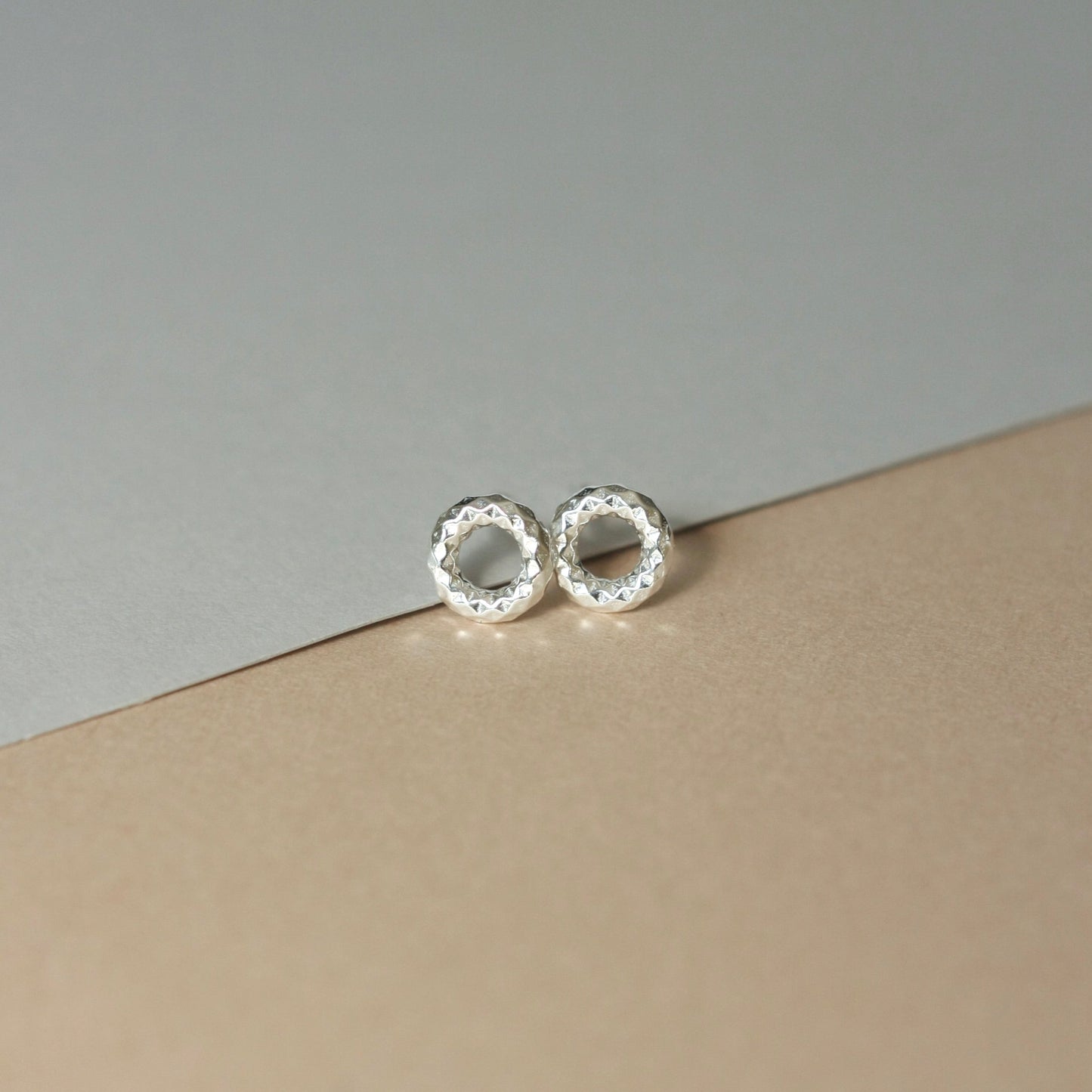 Small Sparkly Chunky Sterling Silver Open Circle Studs
