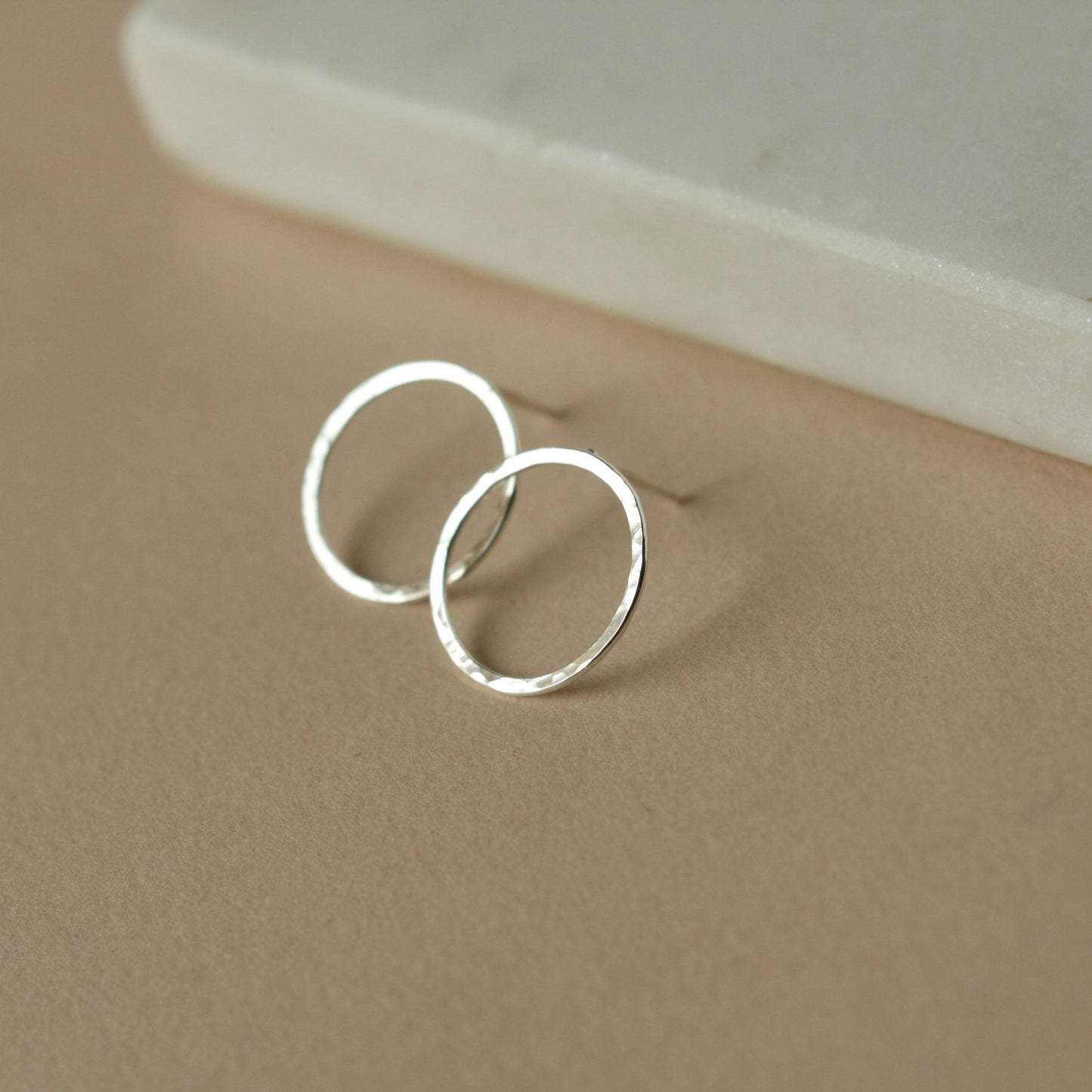 Big Sterling Silver Hammered Open Circle Studs