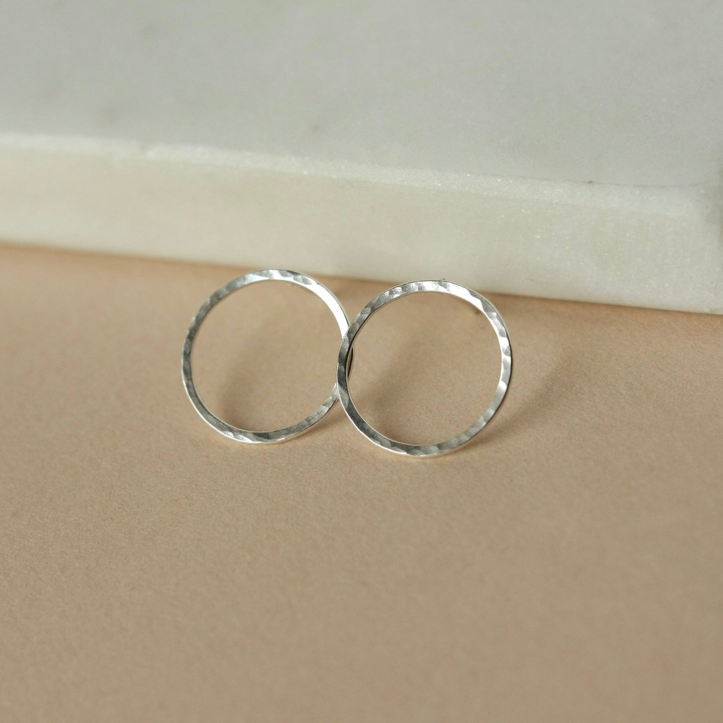Big Sterling Silver Hammered Open Circle Studs