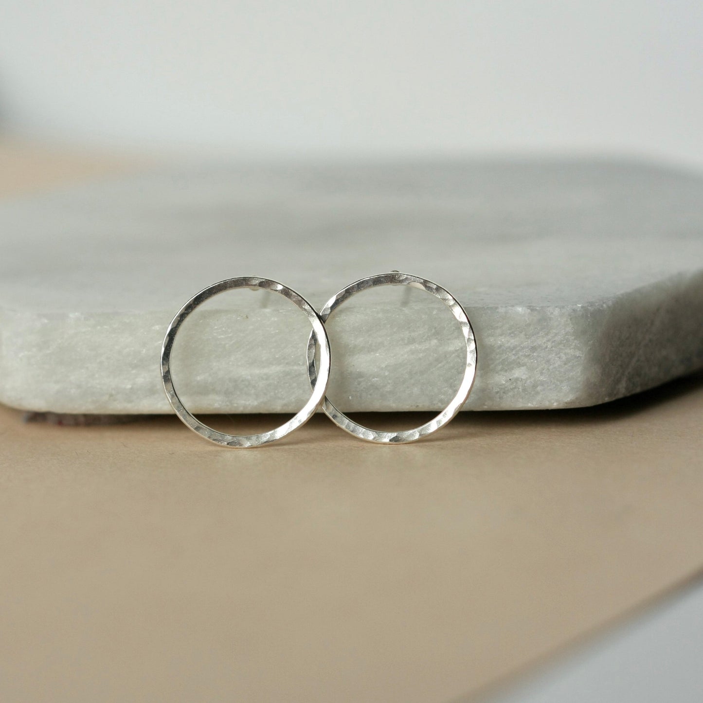 Big Sterling Silver Hammered Open Circle Studs