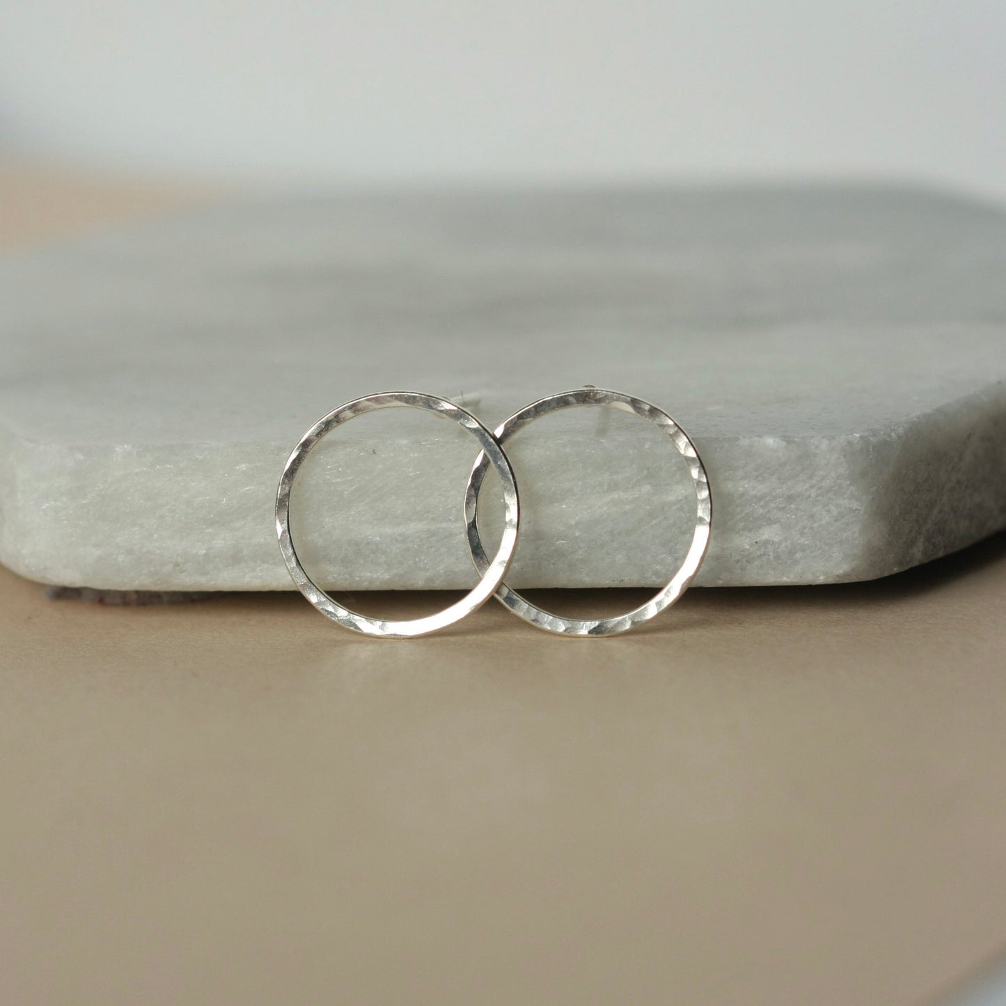 Big Sterling Silver Hammered Open Circle Studs